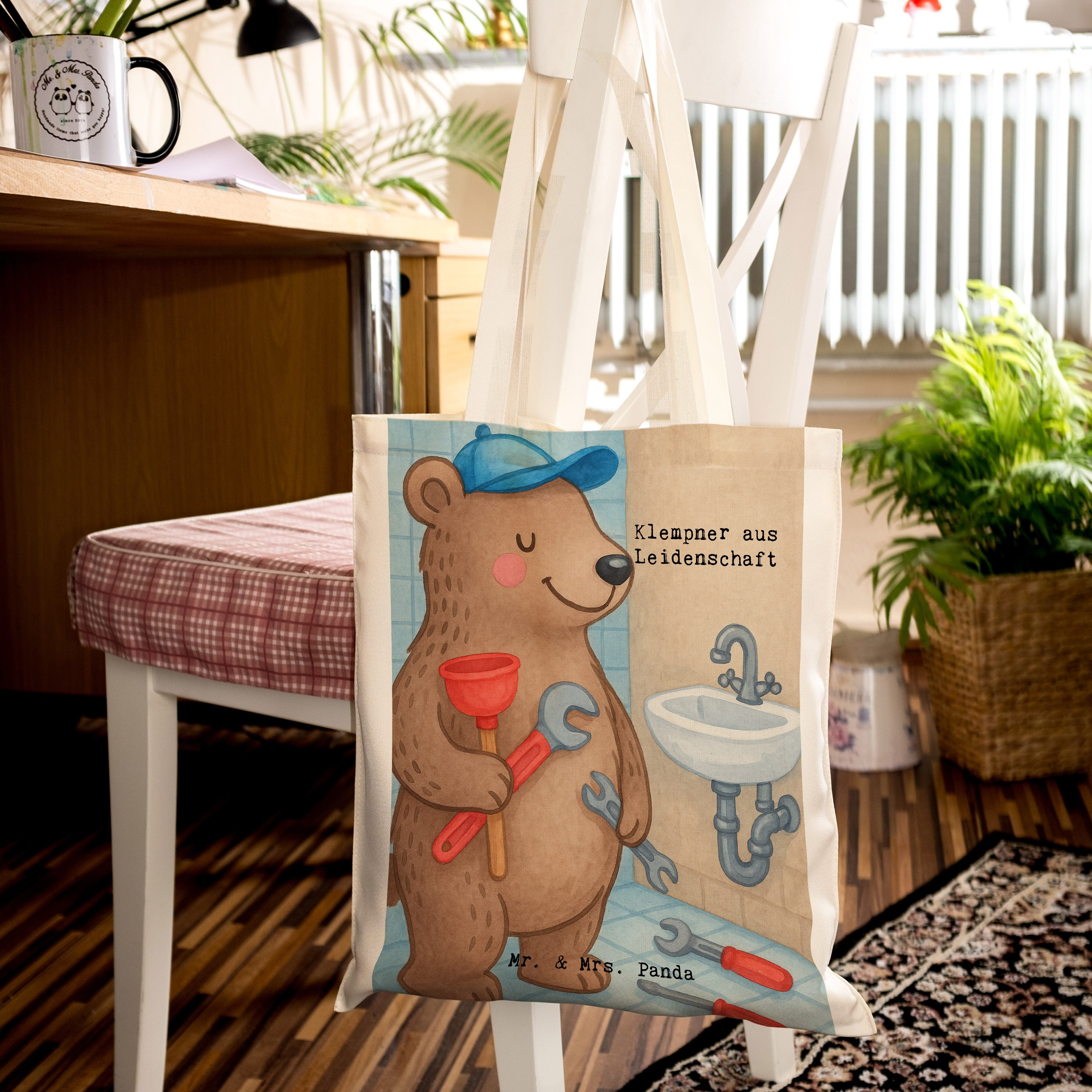 Mr. & Mrs. Panda Tragetasche Klempner Leidenschaft Design, Tote Bag, Weiß, Shopping Tasche, Stoffb (Packung), Jutetasche stofftasche baumwolle studententasche