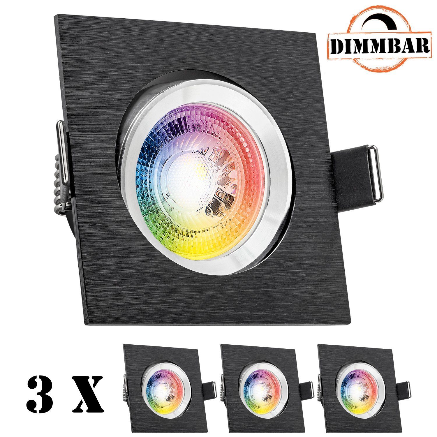 Set 3W 3er Einbaustrahler LED Einbaustrahler von LEDANDO GU10 RGB schwarz LEDANDO in LED mit LED