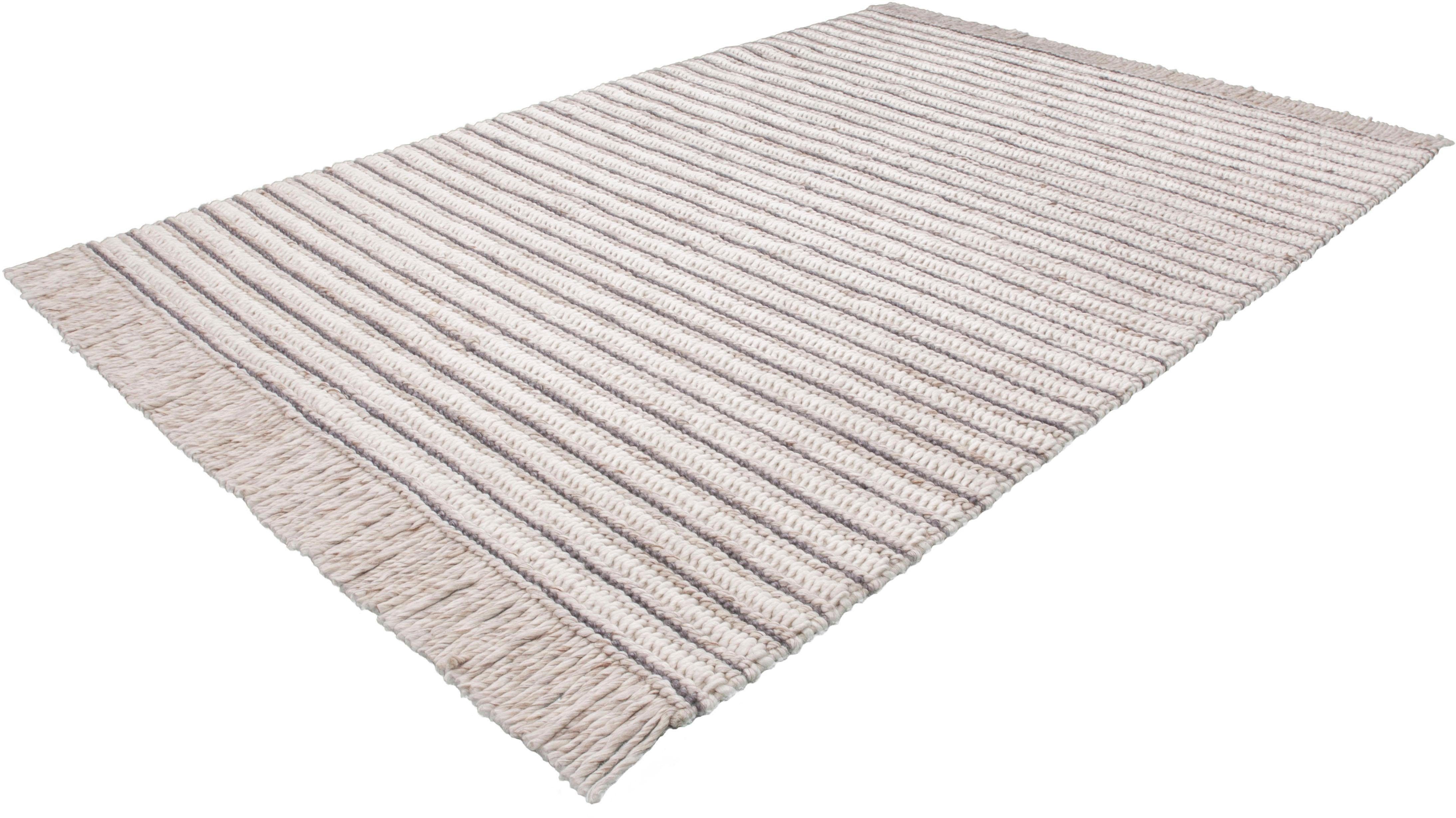 Teppich Bature 305, calo-deluxe, rechteckig, Höhe: 10 mm, Wolle und Viskose  mit Fransen, Wohnzimmer