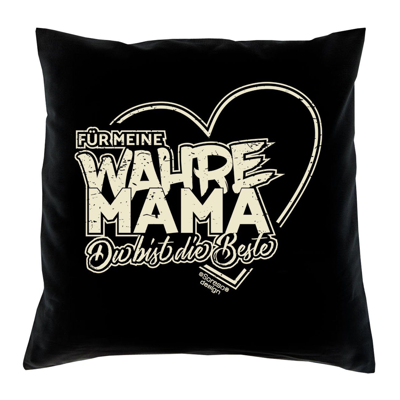 Soreso® Dekokissen Kissen Für meine wahre Mama & Urkunde, Geschenk Geburtstagsgeschenk schwarz