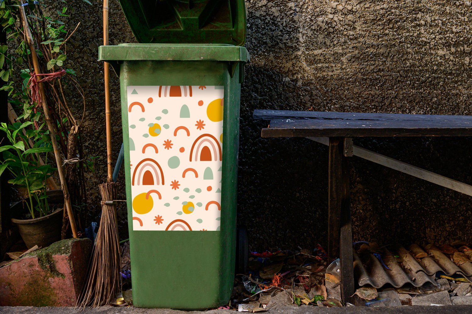 St), Abfalbehälter (1 - - Wandsticker MuchoWow Sticker, Mülleimer-aufkleber, Container, Sommer Muster Mülltonne, Regenbogen