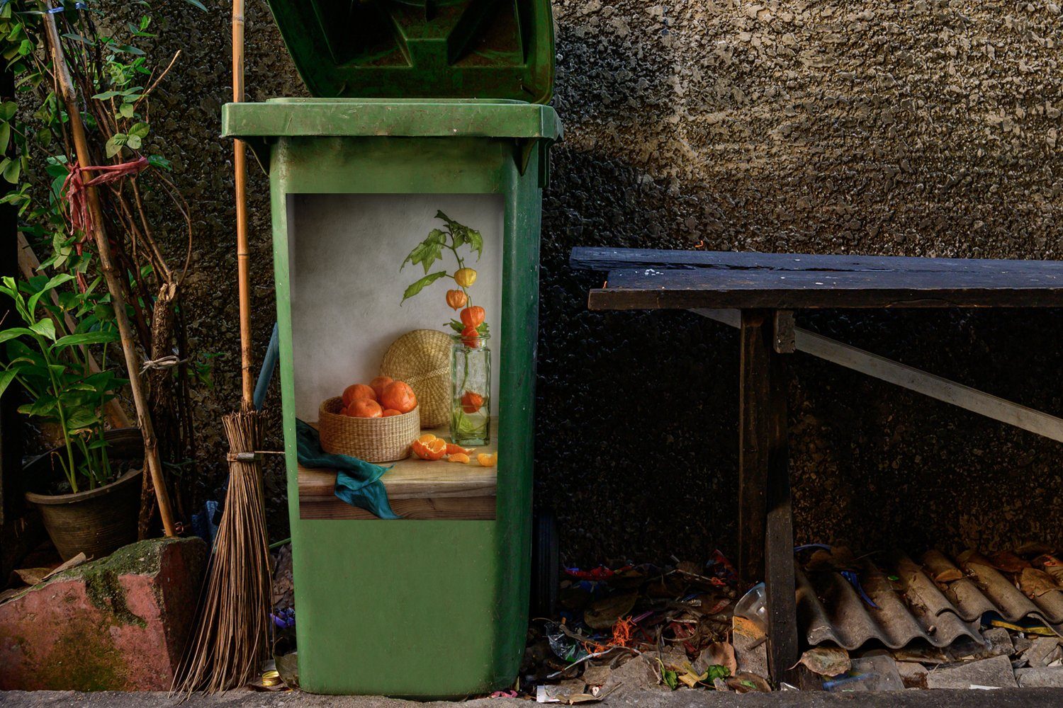Wandsticker Mülltonne, - (1 Pflanze MuchoWow Sticker, Mülleimer-aufkleber, St), Abfalbehälter - Container, Stilleben Obst