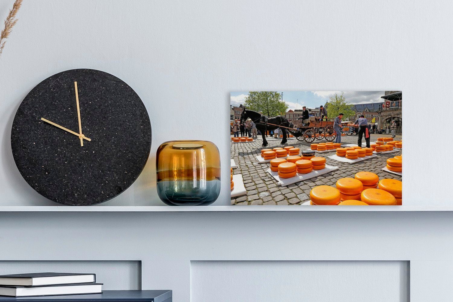 OneMillionCanvasses® Leinwandbild Markt Aufhängefertig, Wanddeko, - cm Wandbild Gouda, Käse - St), 30x20 Leinwandbilder, (1