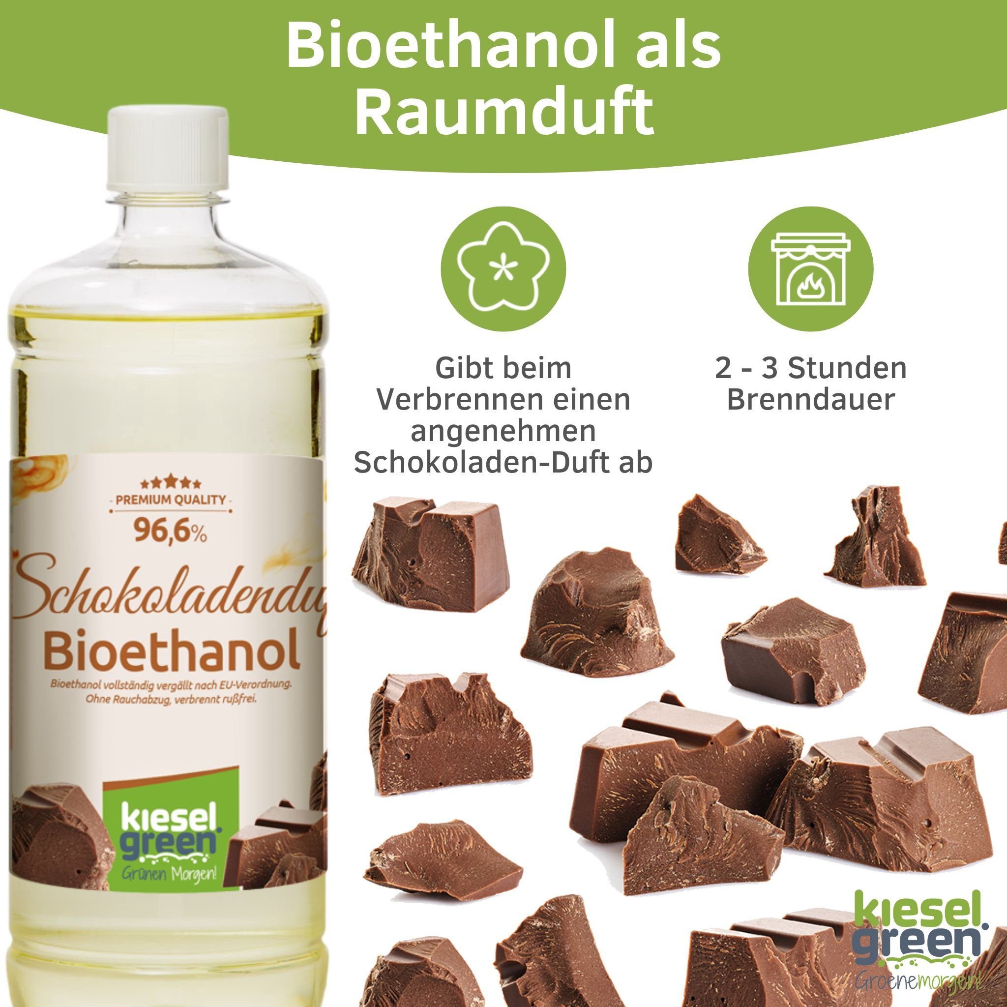 für KieselGreen KieselGreen Bioethanol Bioethanol x Duft 1 mit Flasche Liter Ethanol-Kamin 6 Schokolade