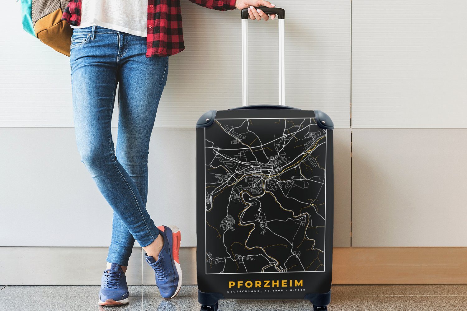 Handgepäck Reisekoffer rollen, für Karte, 4 - - Trolley, - Reisetasche mit MuchoWow Karte Ferien, Handgepäckkoffer Rollen, Pforzheim Deutschland Gold -