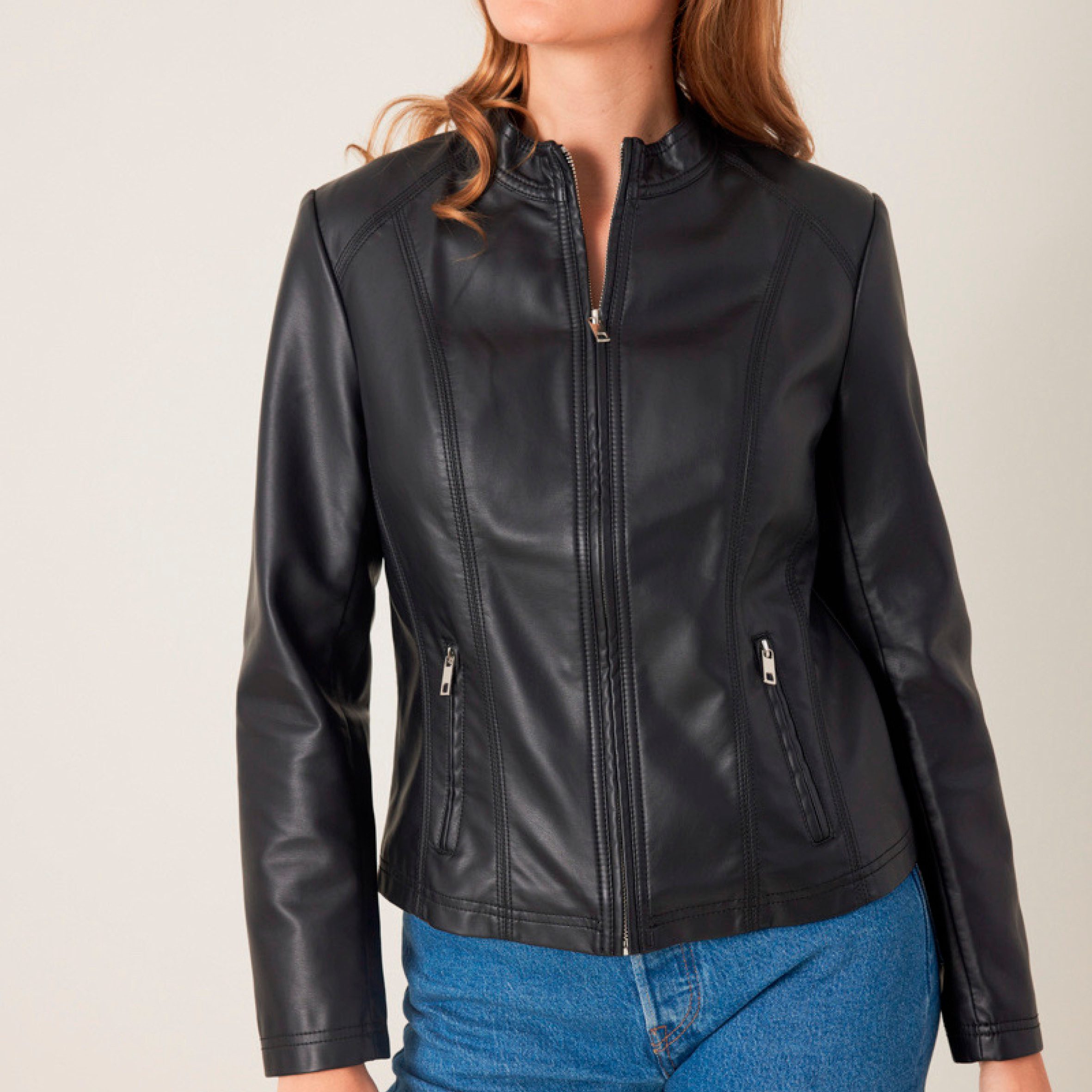 30seven Lederimitatjacke beheizbare Damenjacke in Lederoptik schwarz (1-St)