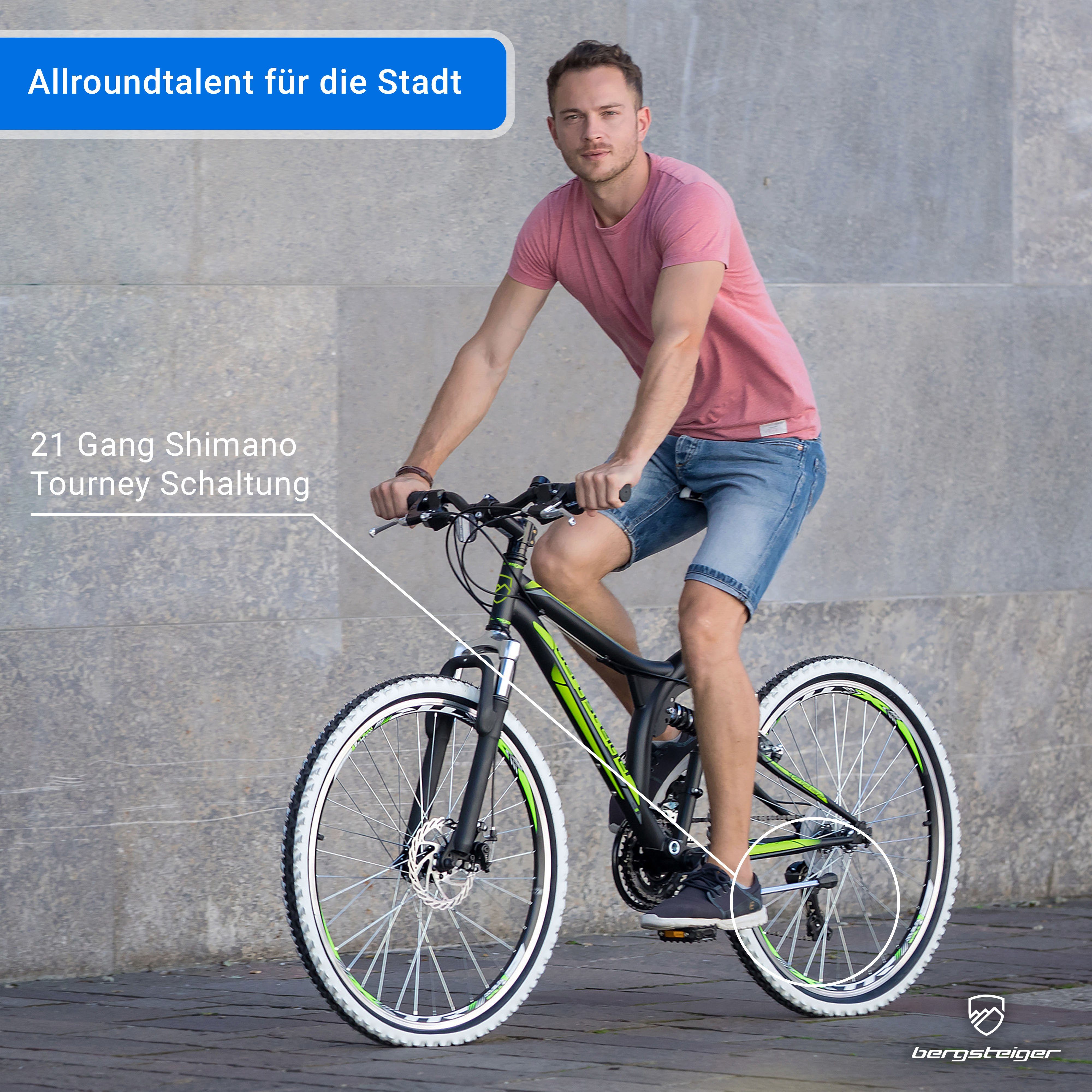 bergsteiger Mountainbike Phoenix 26 Zoll, geeignet ab 160 cm, Damen, Herren, 21 Gang Shimano Tourney RD-TY300 Schaltwerk, Kettenschaltung, Scheibenbremse, V-Brake