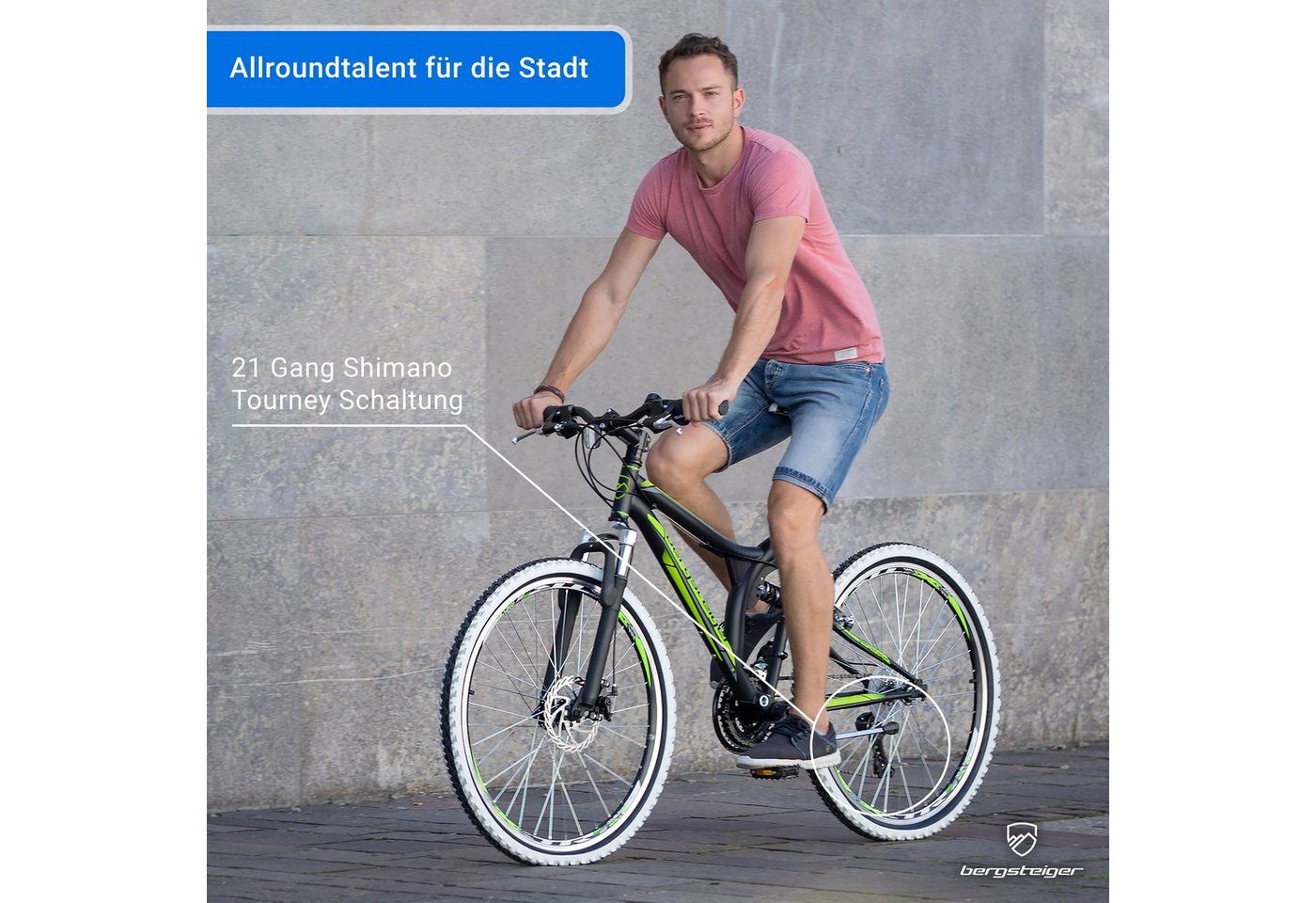 Thumbnail - bergsteiger Mountainbike Phoenix 26 Zoll, geeignet ab 160 cm, Damen, Herren, 21 Gang Shimano Tourney RD-TY300 Schaltwerk...
