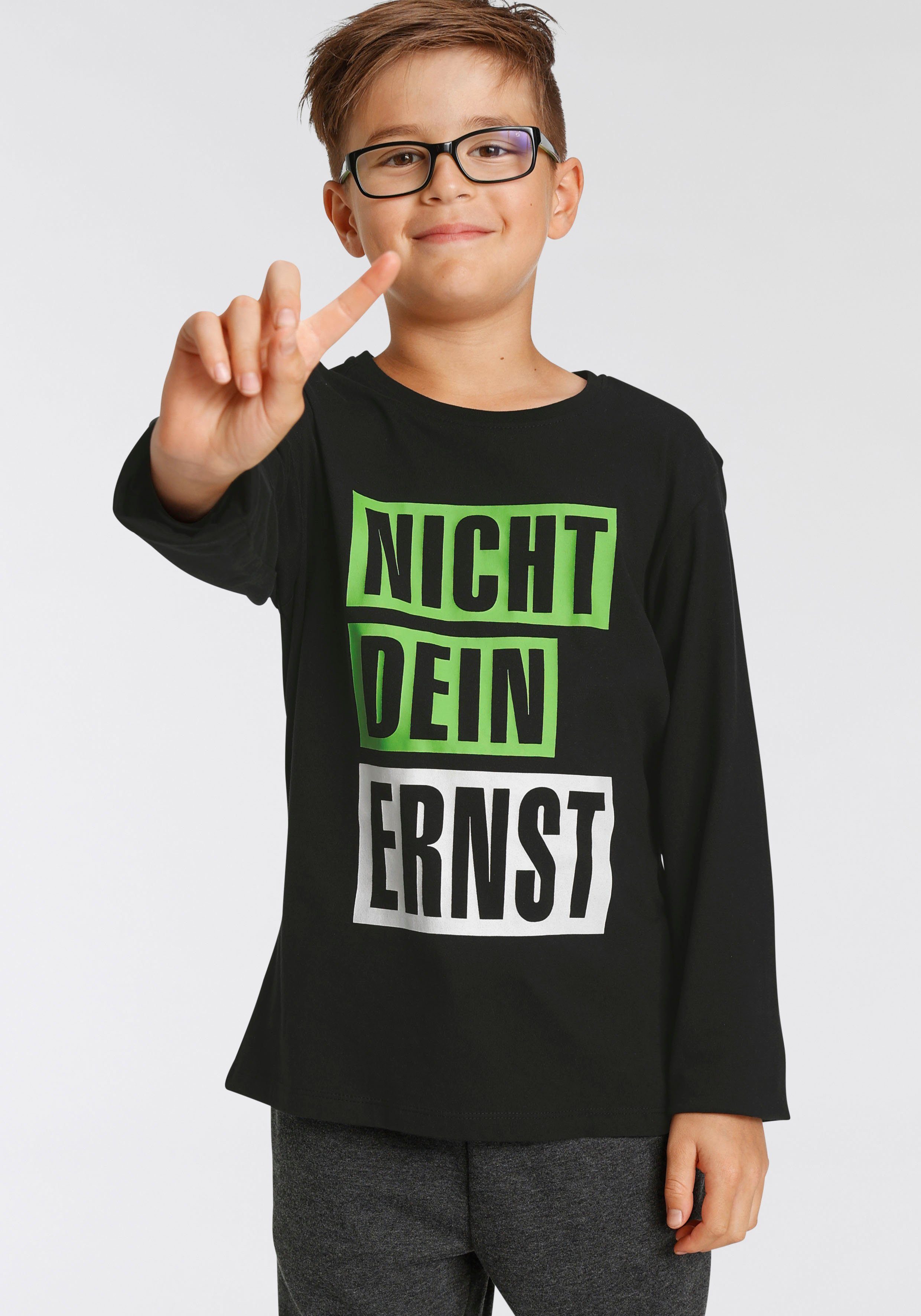 KIDSWORLD Langarmshirt NICHT DEIN ERNST, Spruch | Sweatshorts