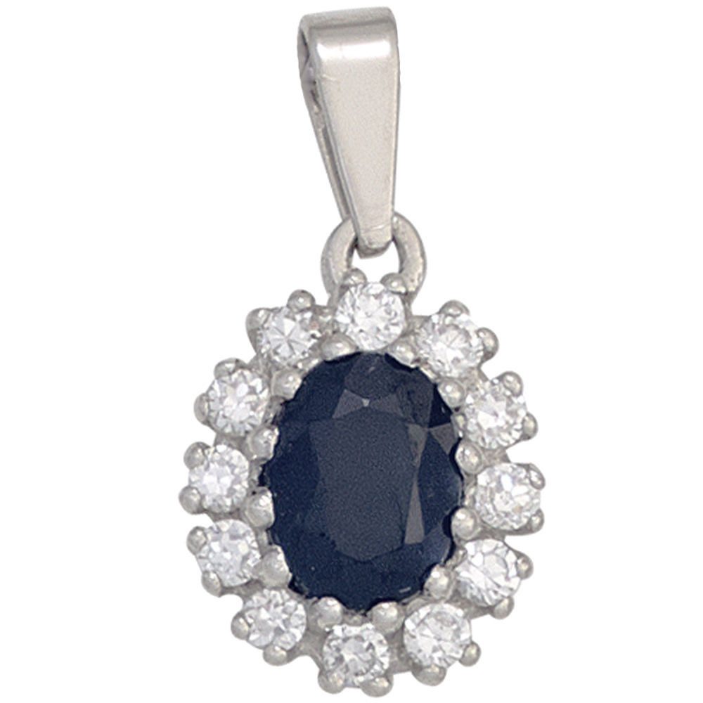 Kettenanhänger Anhänger mit Saphir blau & Zirkonia weiß, 925 Silber