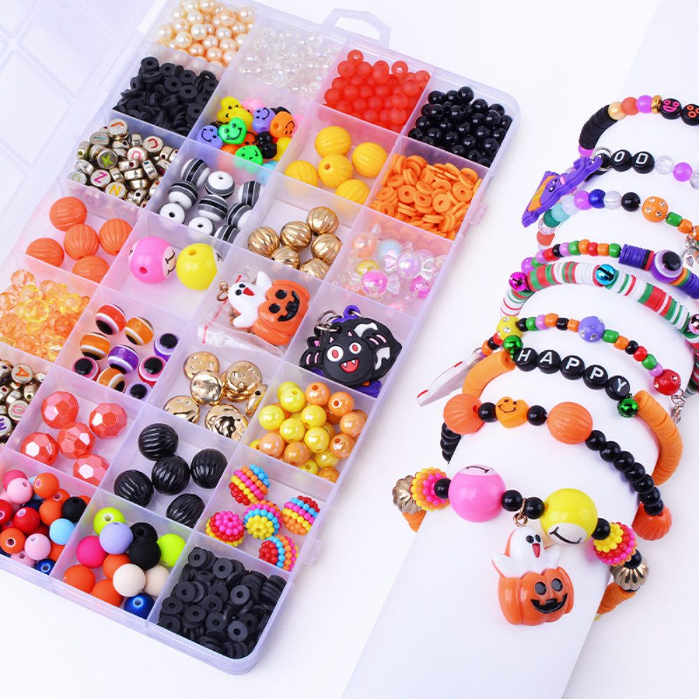 Blusmart Bastel-Armband Halloween-Perlenarmband-Set zum Selbermachen für Kinder, Perlen-Lernspielzeug als Halloween-Geschenk