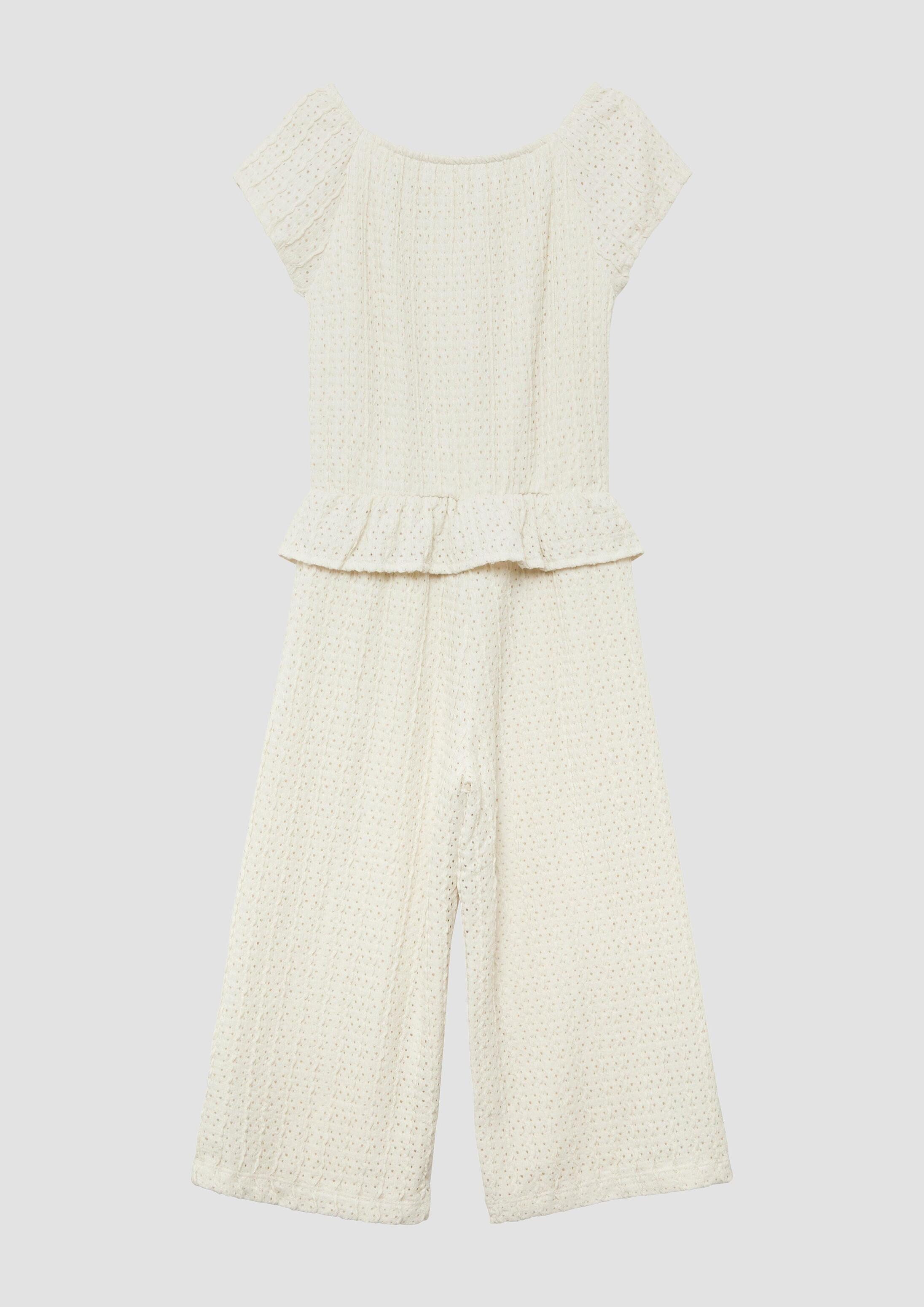s.Oliver Jumpsuit Overall Strukturierter Overall mit Lochmuster und Volants