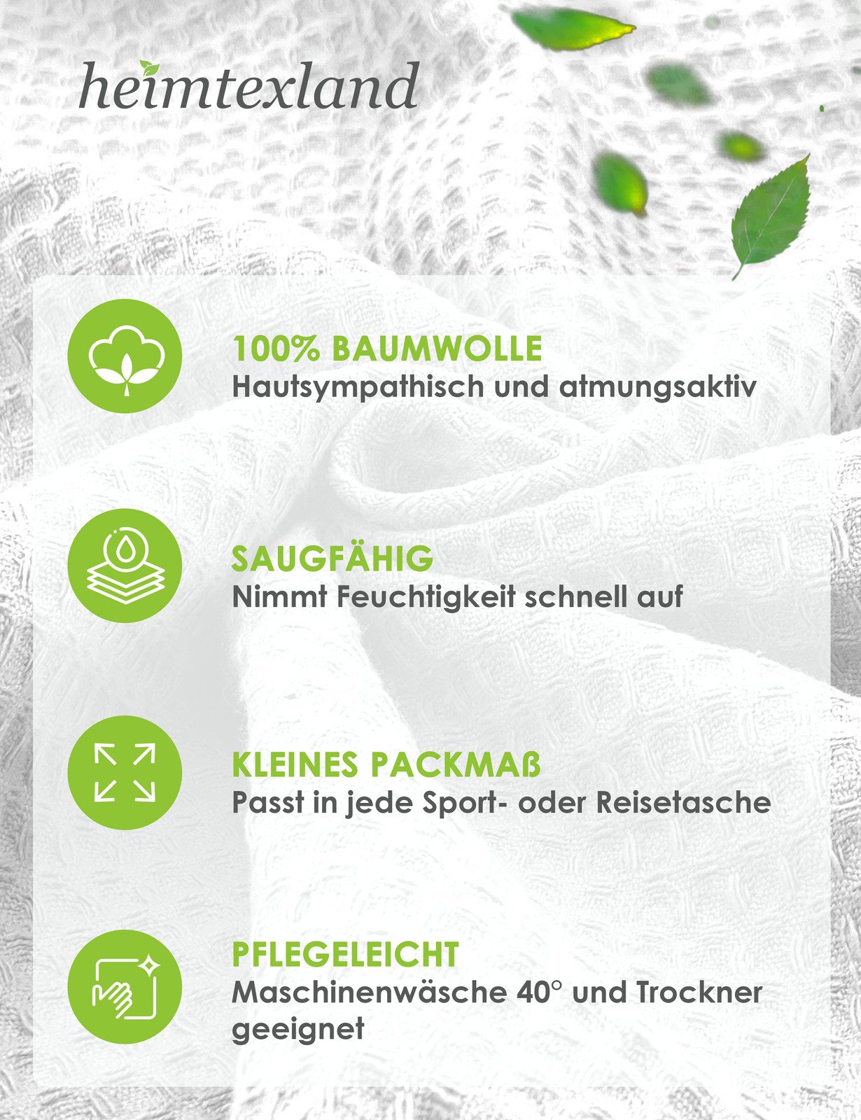 heimtexland Bademantel Reisebademantel Saunamantel Waffelpique Bademantel, Midilänge, Baumwolle, 2 Taschen I Bindegürtel, Gürtel, leicht I atmungsaktiv I kleines Packmaß I 100% Baumwolle