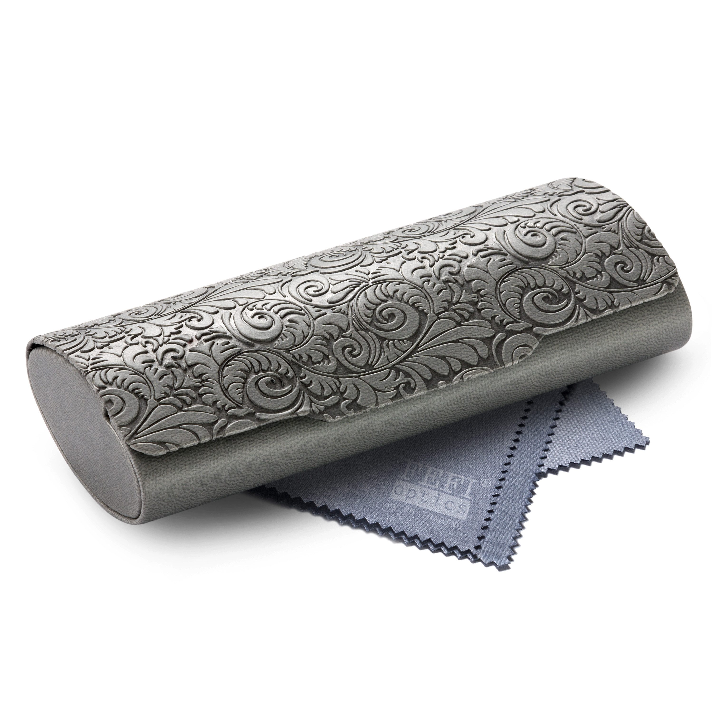 FEFI Brillenetui Hardcase – Florale Prägung in Relief-Optik, Set aus 1 Etui + hochwertigem Mikrofasertuch