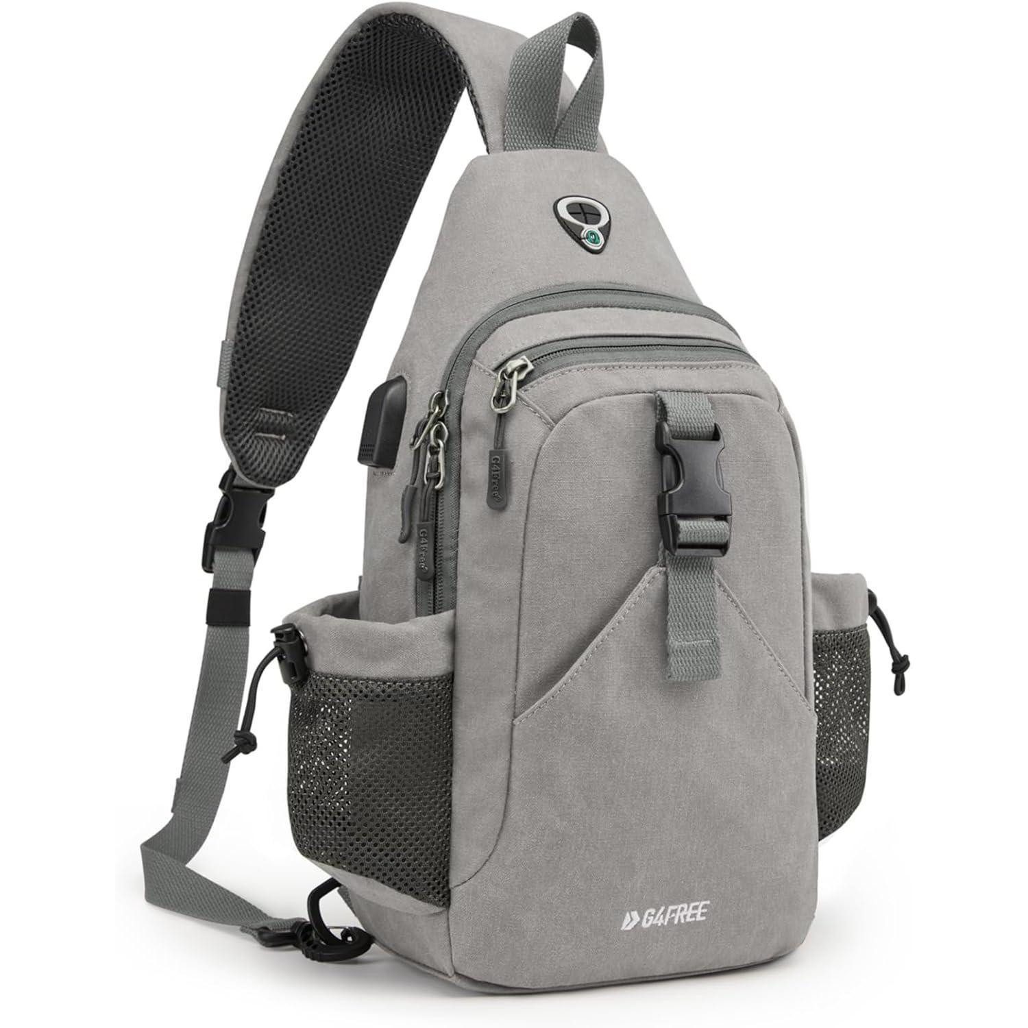 Sportrucksack Canvas Brusttasche Schultertasche Sling Bag Herren Damen Wandern Grau