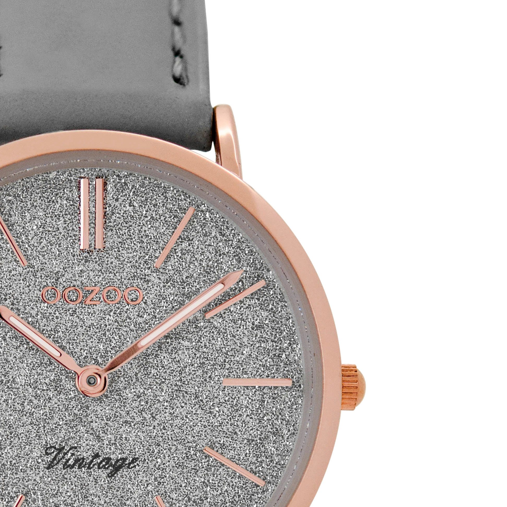 OOZOO Quarzuhr Vintage Damenuhr C8831 - IP-Rosé, Graues Lederband, 32 mm C8831