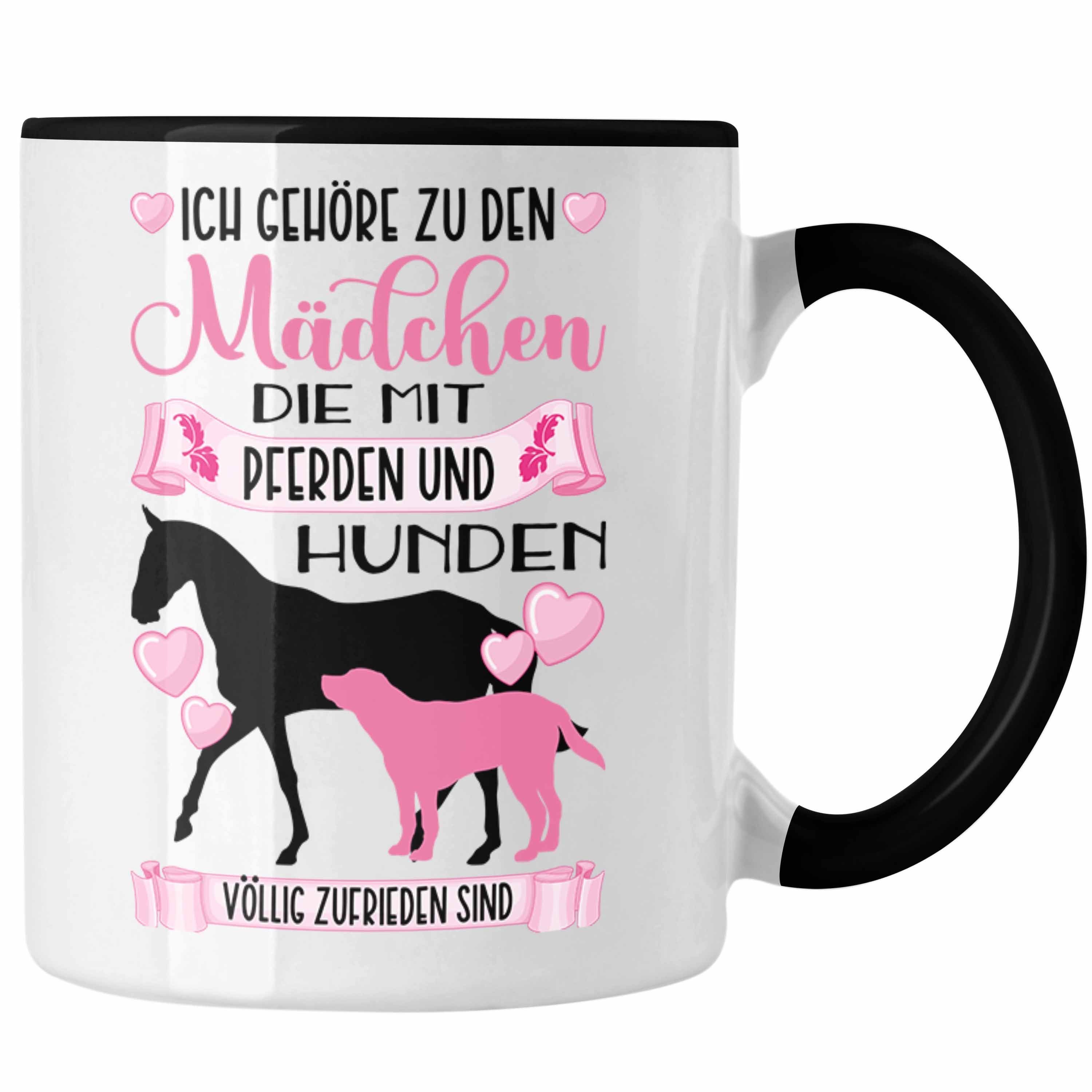 Trendation Tasse Trendation - Pferd Hund Tasse Geschenk Mädchen Reiterin Geschenkidee Rosa Kaffeetasse Reiten Lustiger Spruch Schwarz