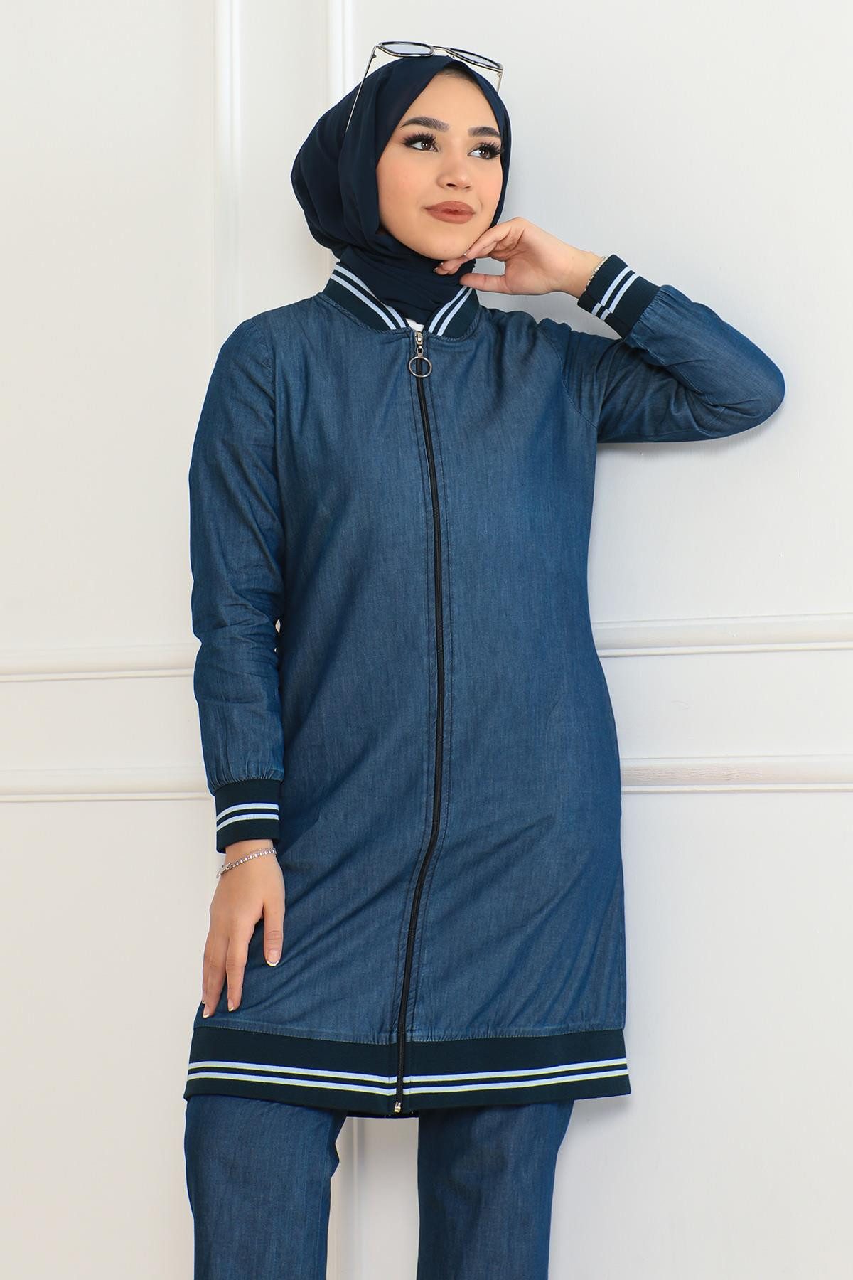 MODAMİHRAM Tunika Dunkelblaues Ripp-Denim-Set 6131 günstig online kaufen