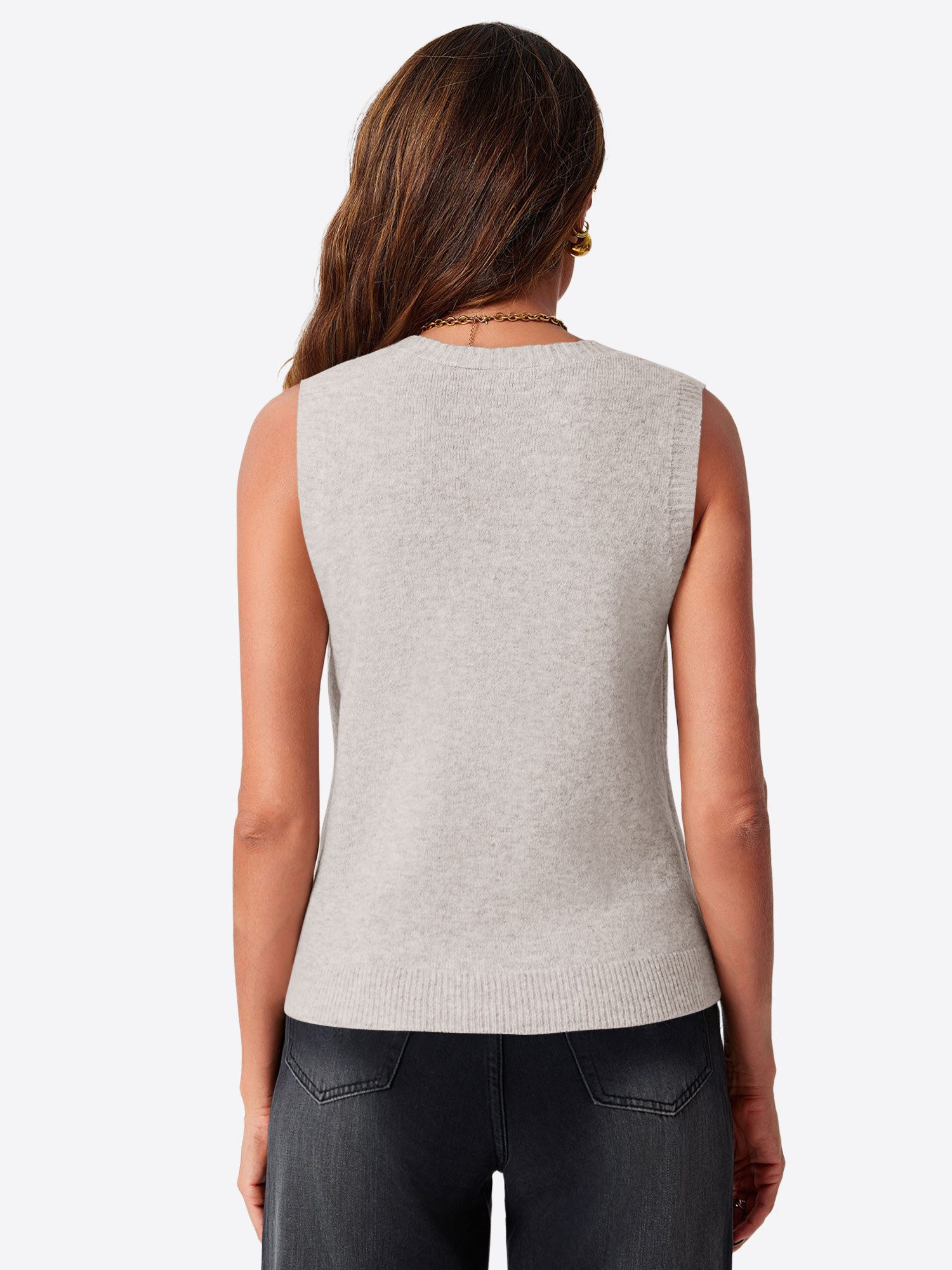 Imily Bela Strickweste Damen Ärmellos mit V-Ausschnitt Knopfleiste und Taschen (Packung, 1-tlg., 1per-Pack) in Unifarbe gehäkelt