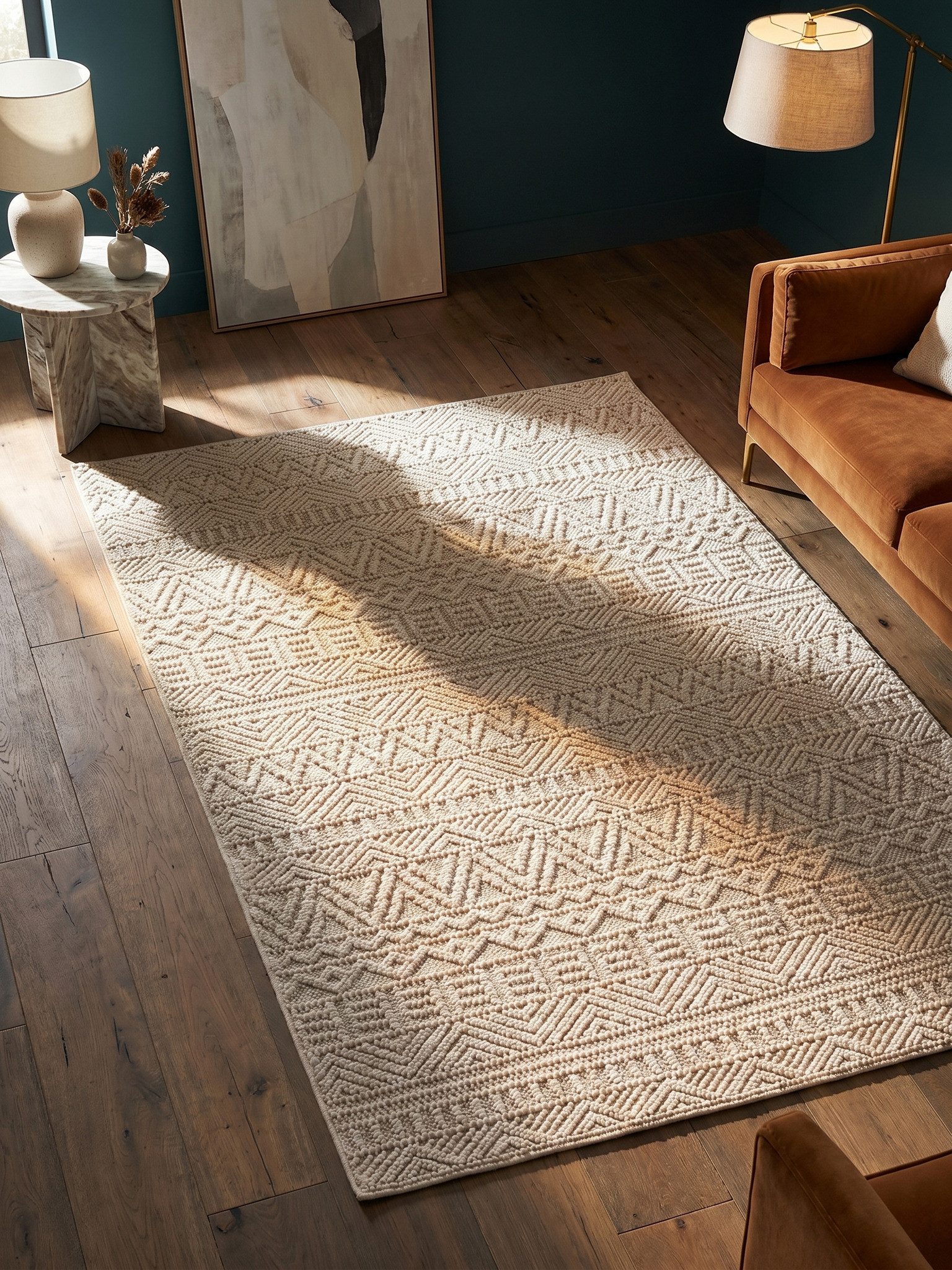 KADIMA DESIGN Kinderteppich LANGAU Flachgewebe Ethno Streifen Boho Wohnzimmer Pflegeleicht, Läufer, Höhe: 7 mm, Creme, 60x110 cm, Saugroboter OEKO-TEX Fußbodenheizung Strapazierfähig