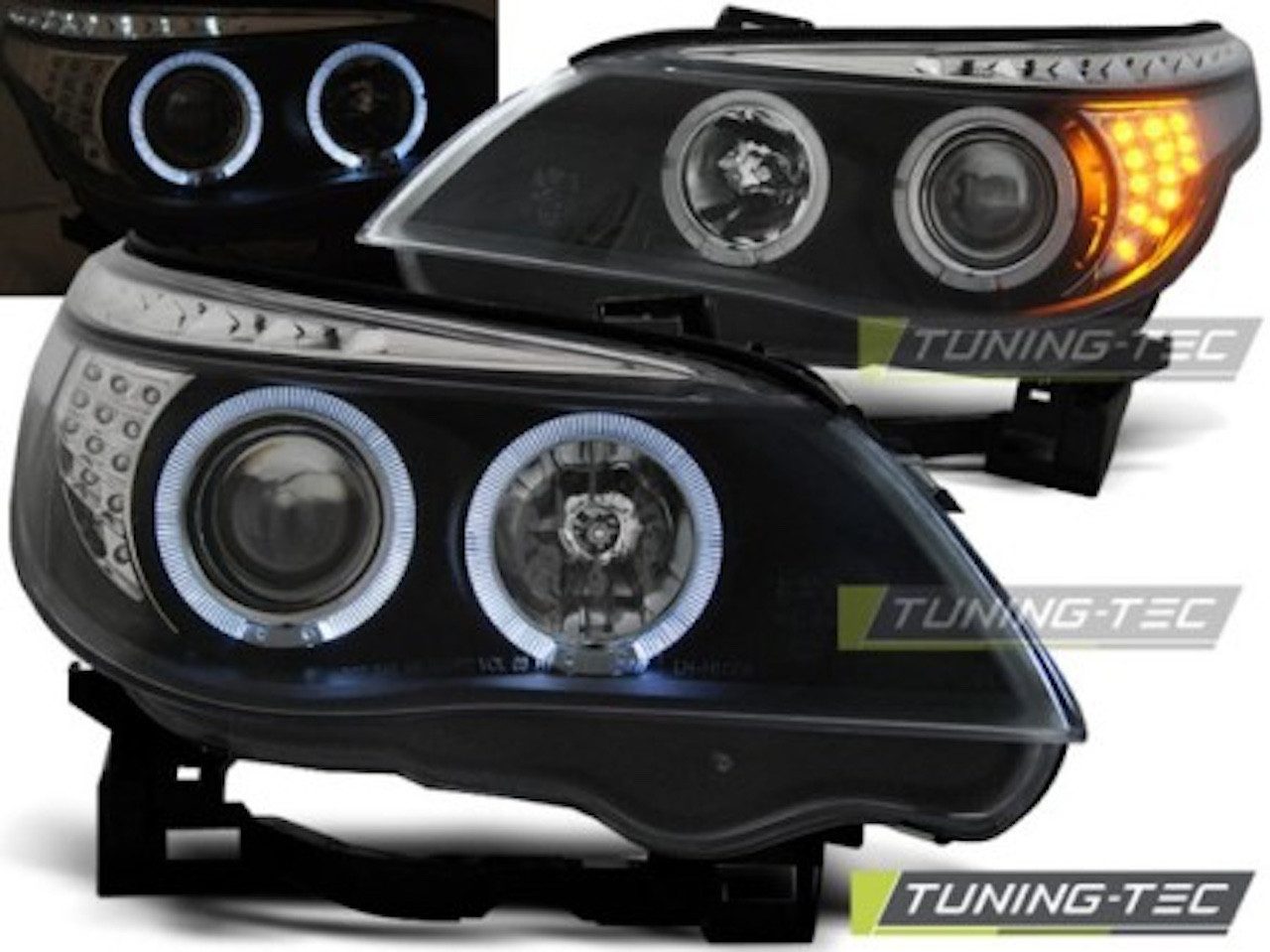 LLCTOOLS KFZ-Ersatzleuchte Angel Eyes Scheinwerfer BMW E60 E61 03–07 Schwarz LED Blinker