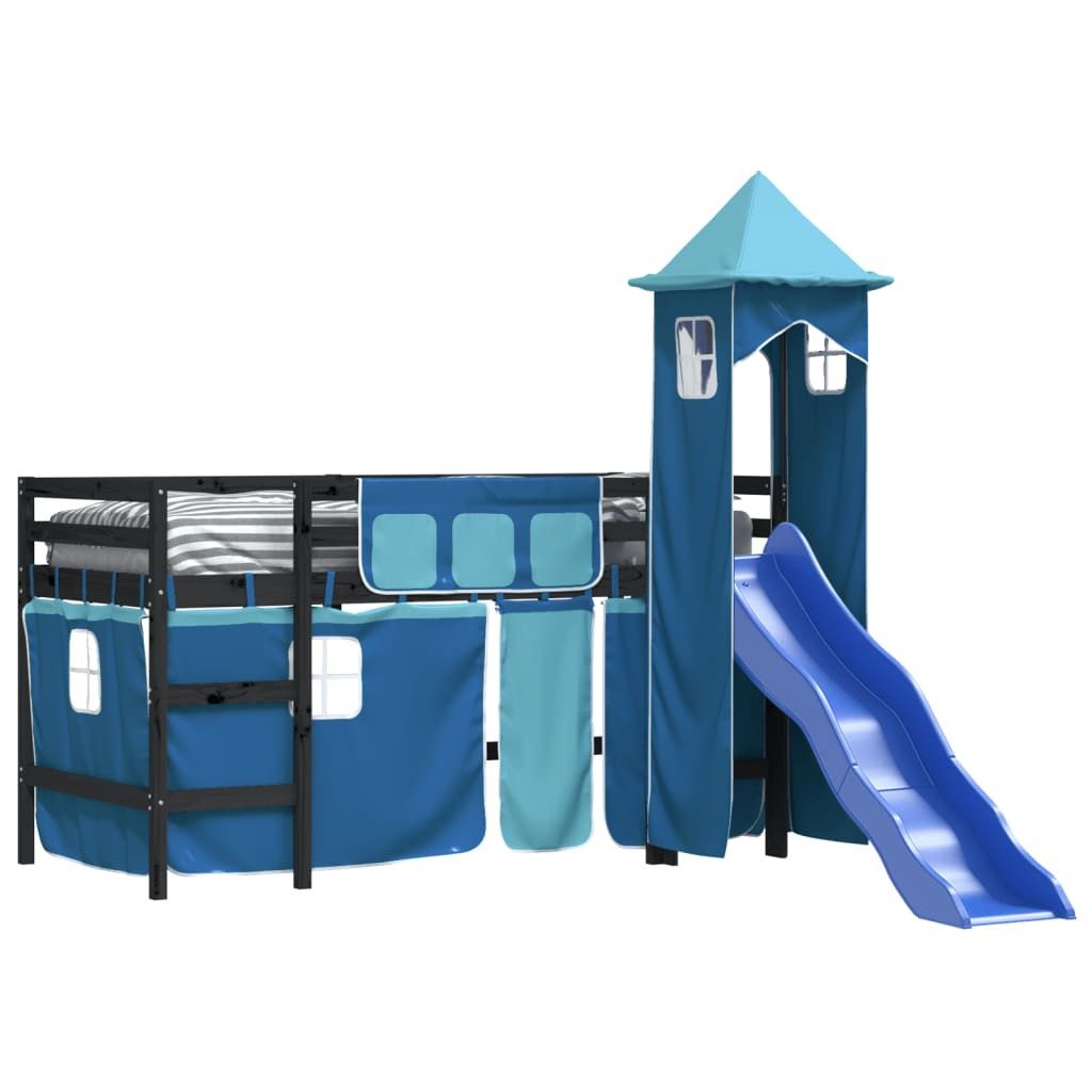 vidaXL Bett Kinderhochbett mit Turm Blau 80x200 cm Massivholz Kiefer