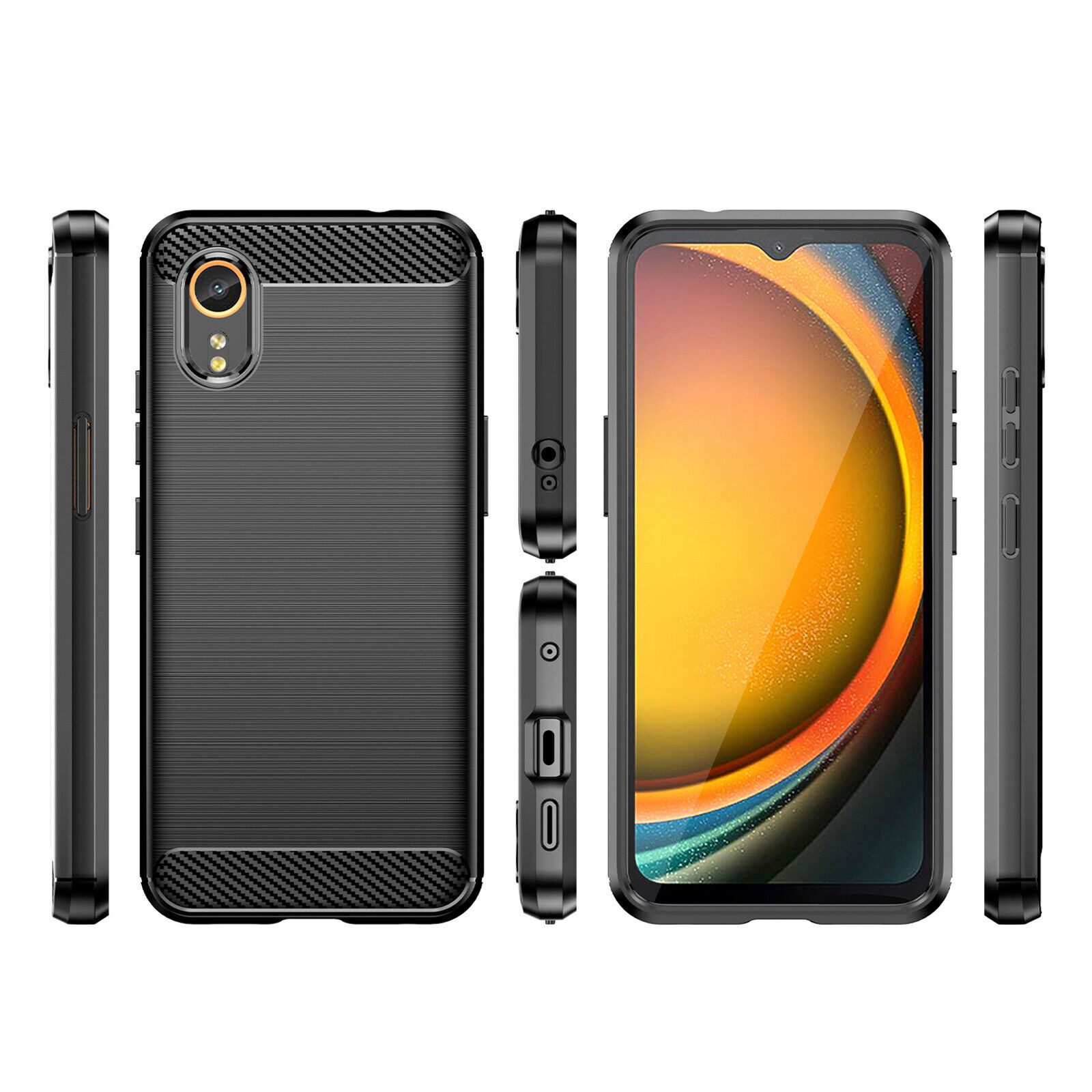 betterfon Handyhülle Carbon Hülle für Samsung Galaxy XCover 7 Backcover TPU Silikon Schwarz, Carbon-Look – stoßfestes Case mit Air-Cushion & Metall-Optik