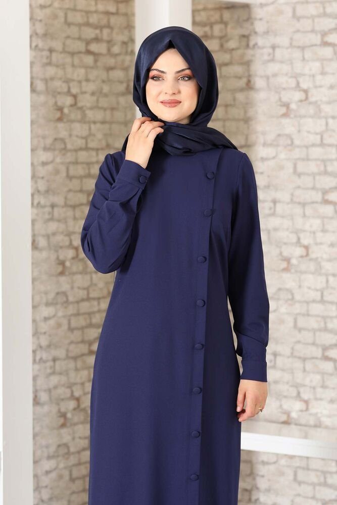 Modavitrini Hemdblusenkleid Abaya mit Knöpfen Hijab Kleid Modest Fashion Abendkleid (BD FERACE) aus Kreppstoff