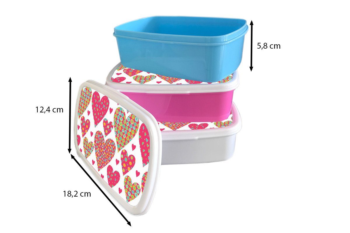 MuchoWow Lunchbox Mädchen - Herz Kunststoff - rosa Liebe (2-tlg), Kunststoff, Mädchen Snackbox, Muster für Brotdose Kinder - - Kind, - Erwachsene, - Mädchen, Kinder, Kinder Brotbox 