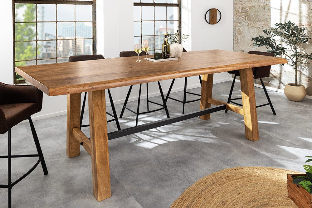 riess-ambiente Bartisch MAMMUT 220cm natur/schwarz - Akazie, Metall, Baumkante, handgefertigt (Einzelartikel, 1-St), Industrial Design & bis zu 10 Personen – ideal für Dein Loft-Esszimmer