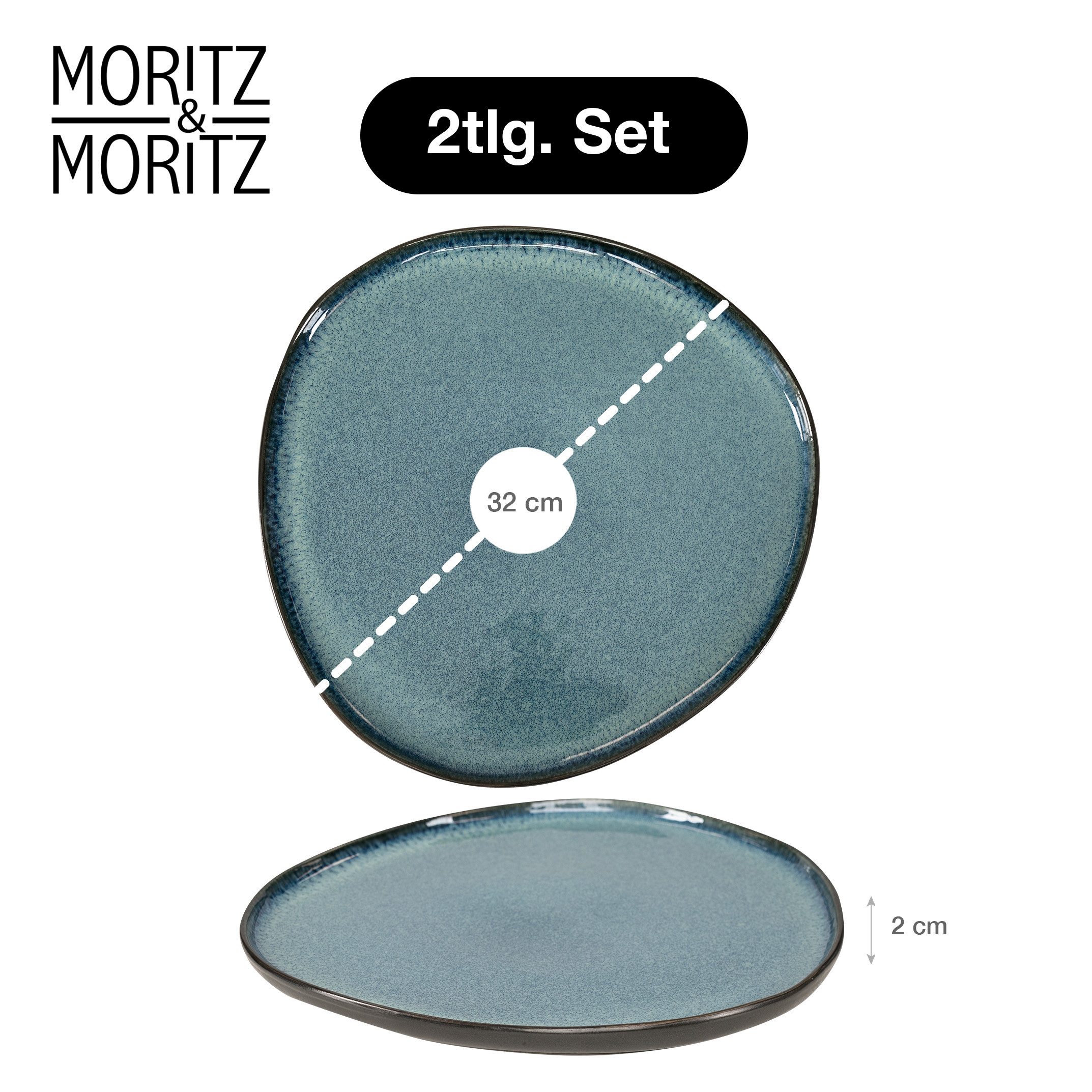 Moritz & Moritz Servierplatte ORGANIC Servierplatten 2er - Blau, Steinzeug, (Set, 2-tlg., Set), Spülmaschinengeeignet