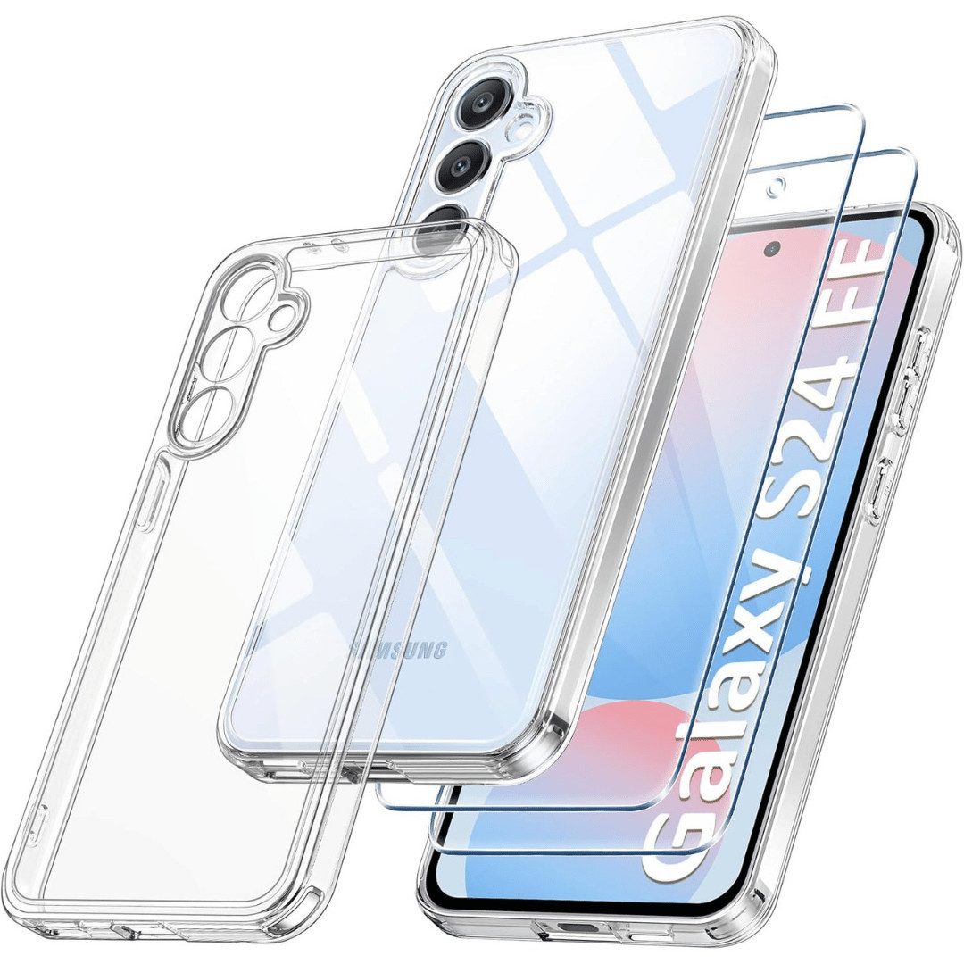 Smartphone-Hülle + 2X Schutzglas für Samsung Galaxy S24 FE 5G Panzerfolie Display Case
