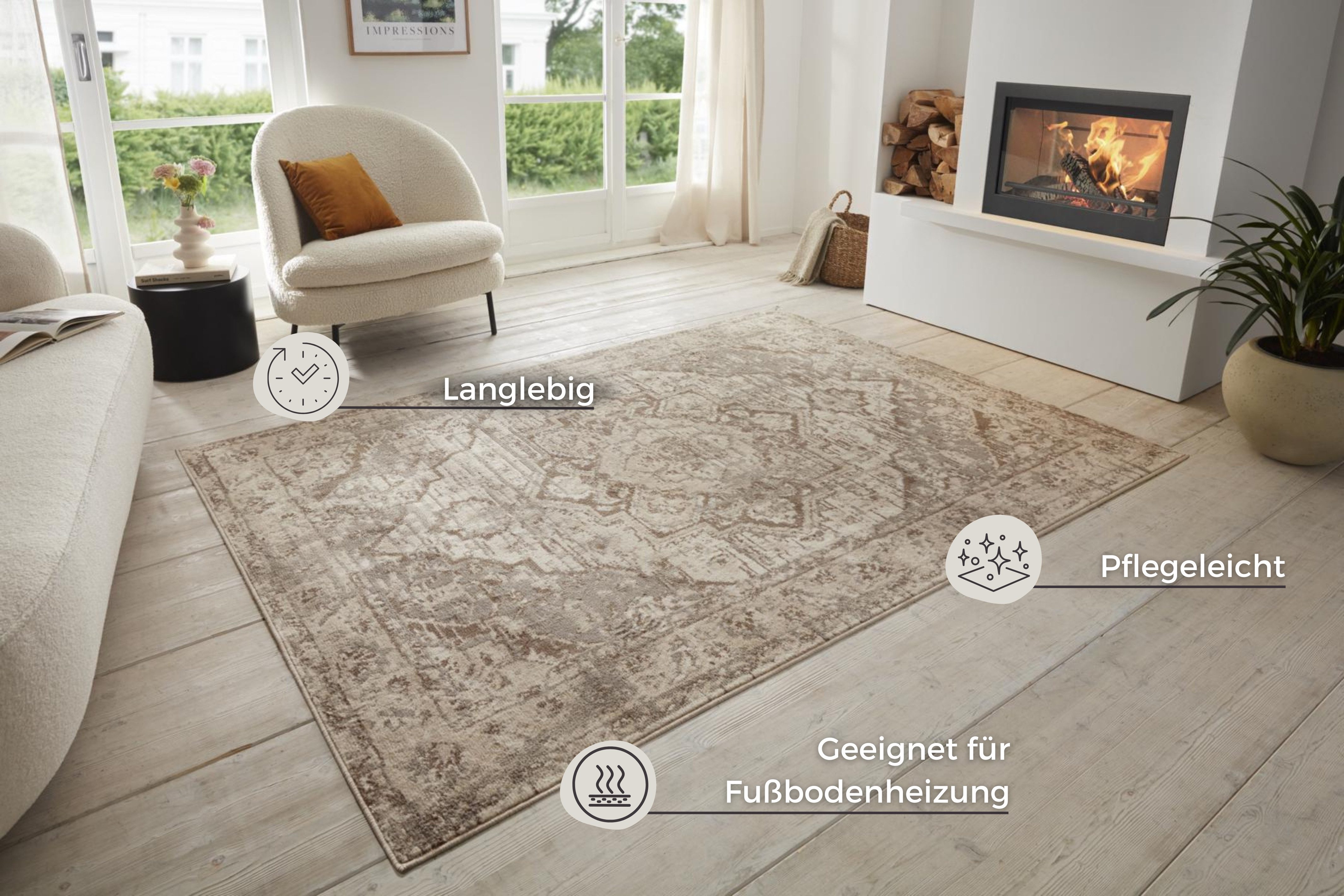 HANSE Home Teppich Sand, rechteckig, Höhe: 8 mm, Kurzflor, Läufer, Orient, Vintage, Wohnzimmer, Schlafzimmer, Esszimmer