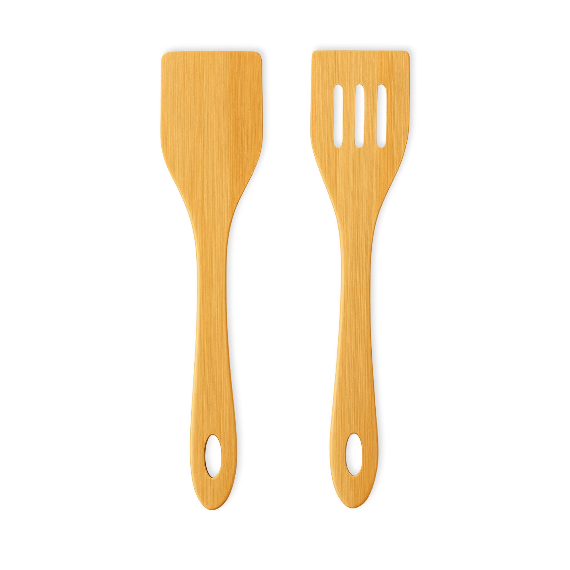 hausleben Pfannenwender Bambus Pfannenwender Set 2-teilig, 30 cm, Natürlich, robust & pfannenfreundlich