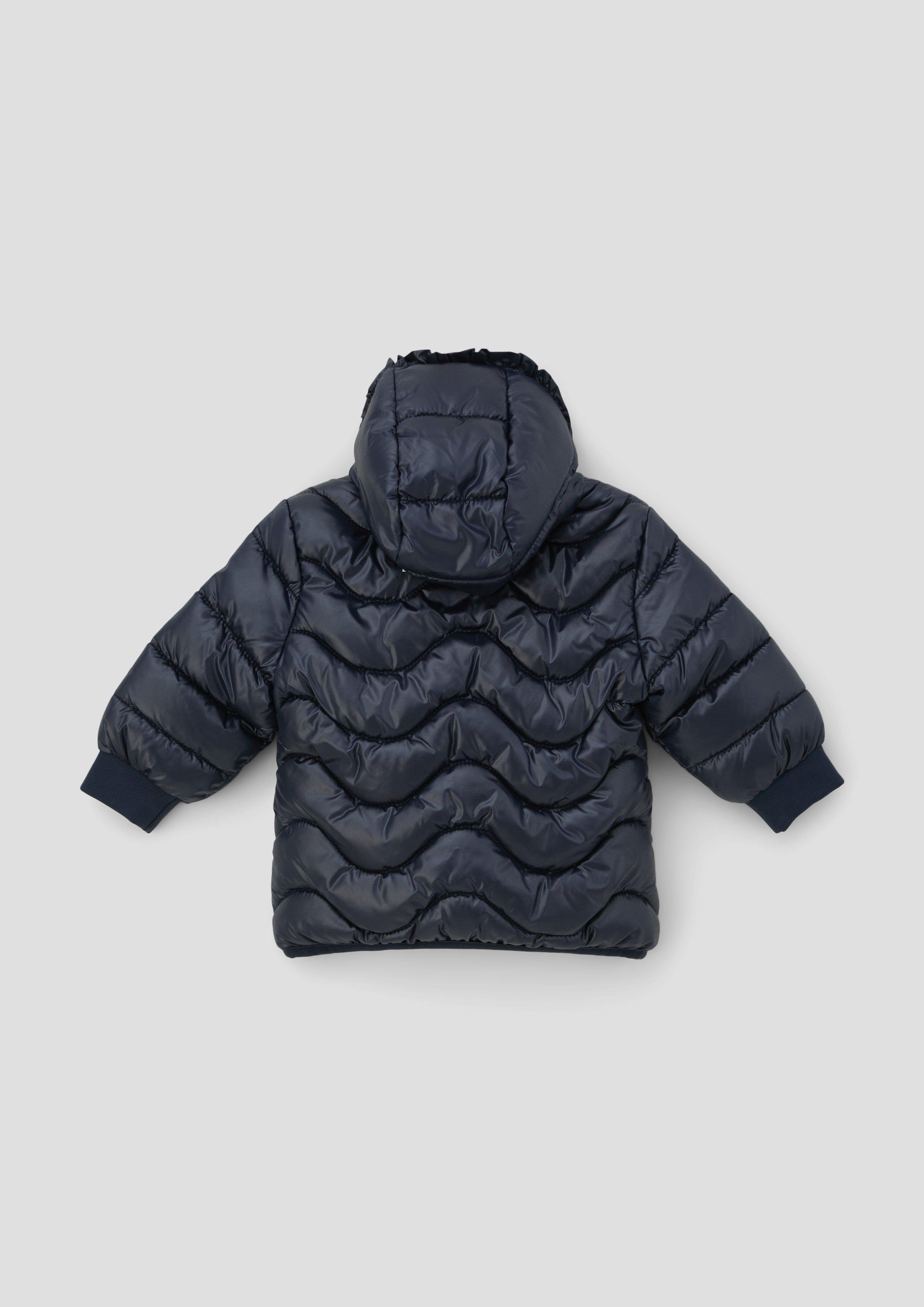 gerüschter mit Paspel, Kapuze Outdoorjacke s.Oliver Rüschen Steppjacke navy