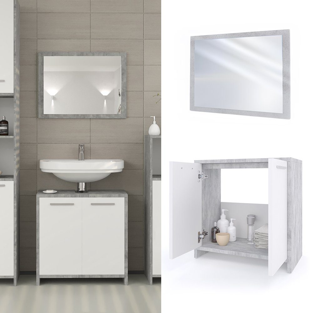 Vicco Badmöbel-Set Kiko, Beton/Weiß, 2 Teile, günstig online kaufen