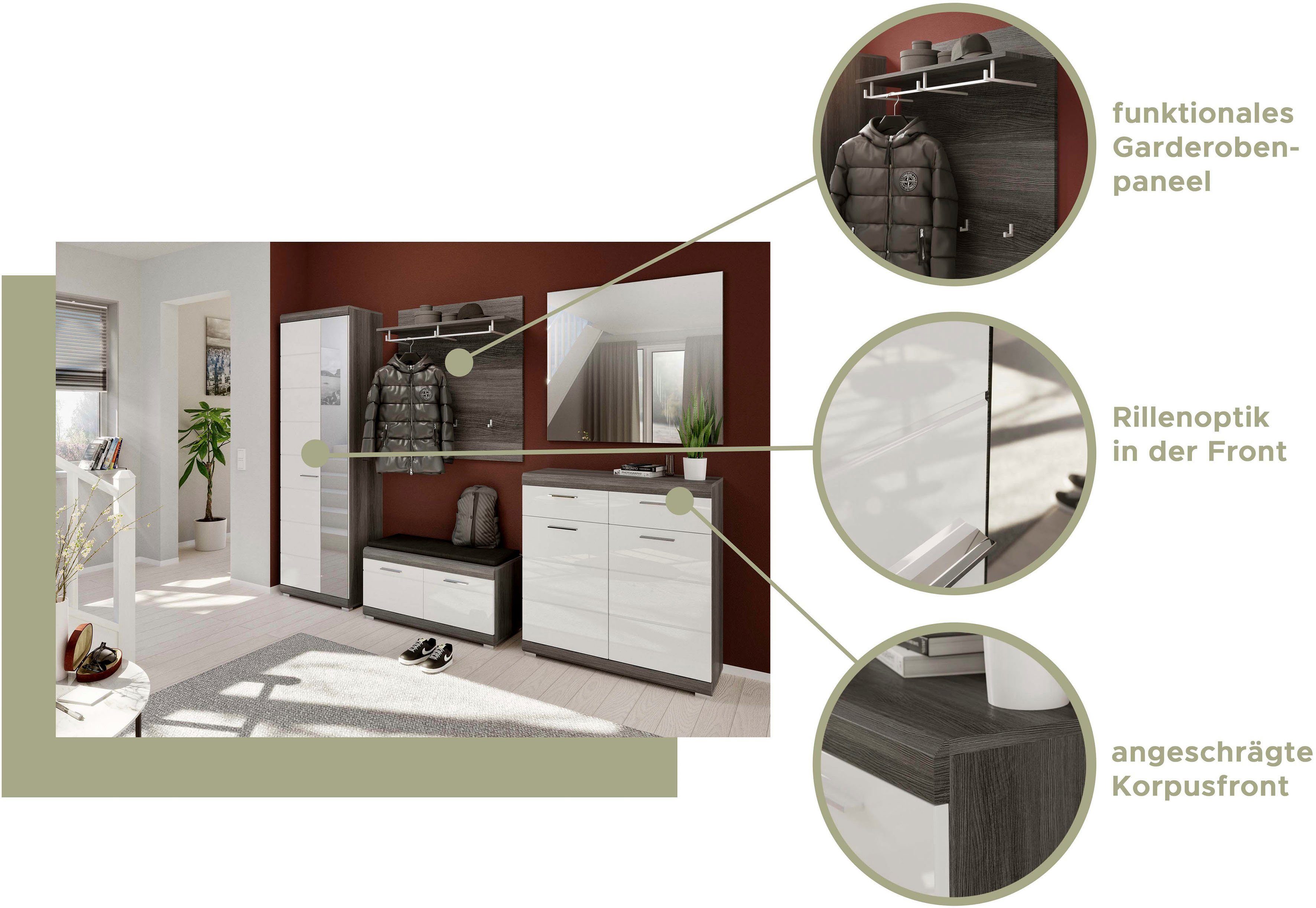 Home affaire Schuhschrank SIENA, Breite 90 cm, 2 Türen, 2 Einlegeböden, 3 Fächer, 2 Schubkästen (1-St., hochwertige Rillenfräsung in MDF Front) Schuhkommode, Kommode, Anrichte, Sideboard