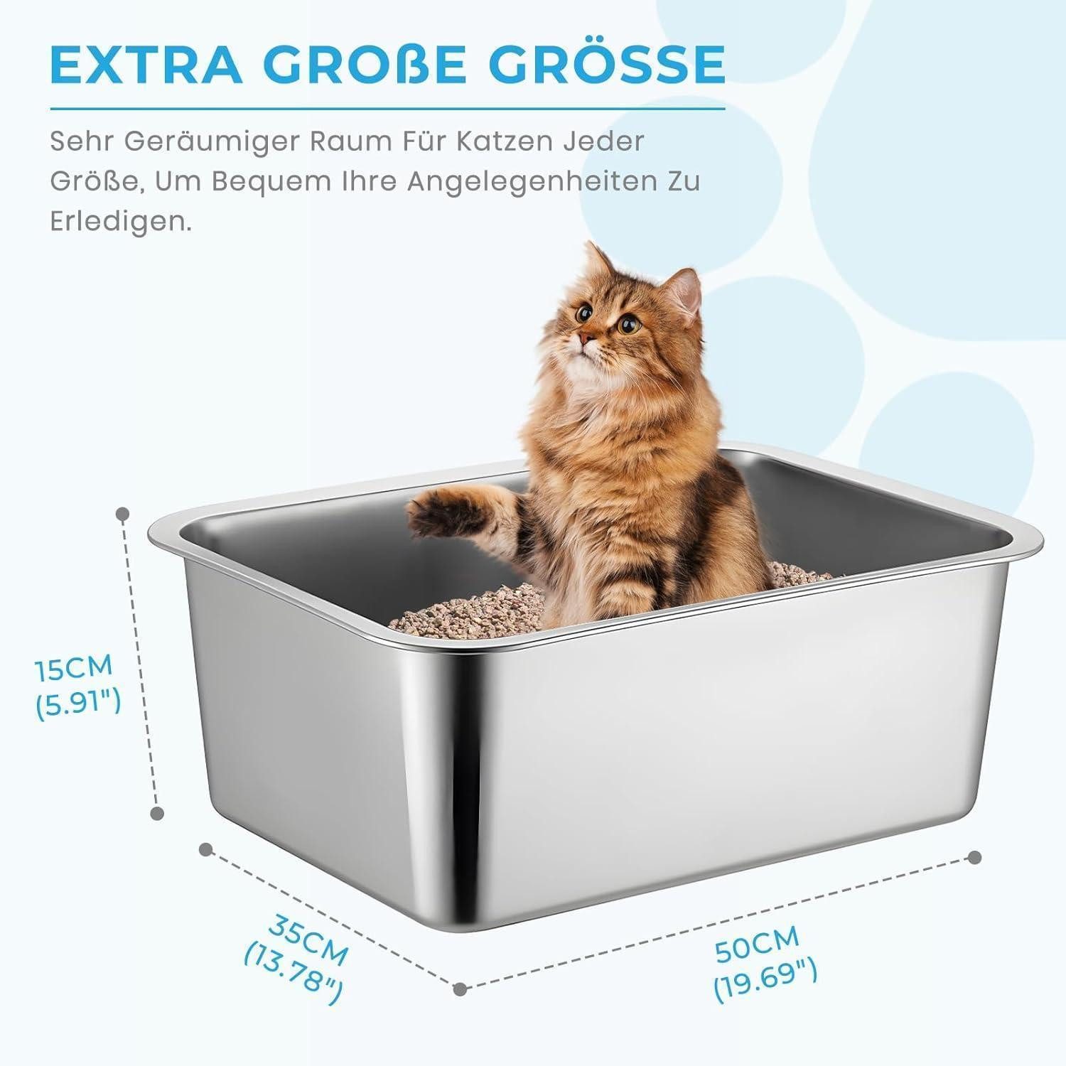 Lohofrnny Katzentoilette Katzentoilette aus Edelstahl, Große Litter Box für