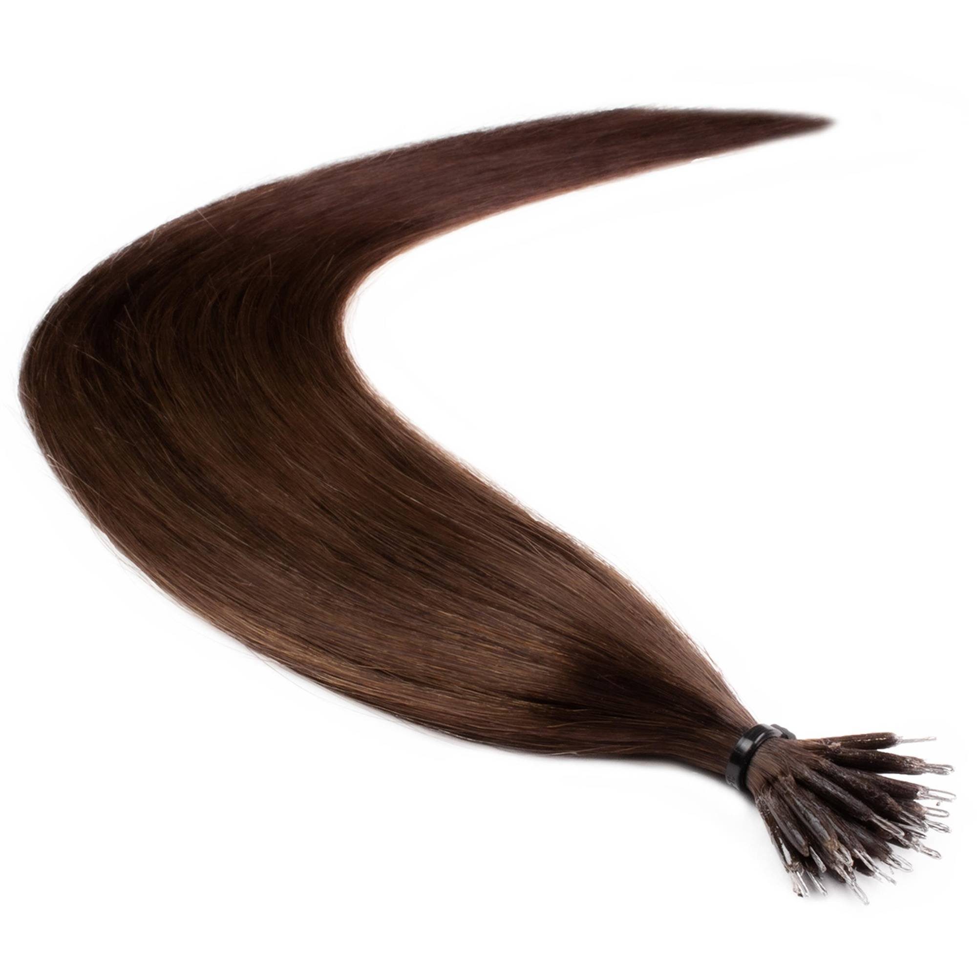 hair2heart Echthaar-Extension Premium Nanoring Extensions #4/77 40cm Mittelbraun Intensiv