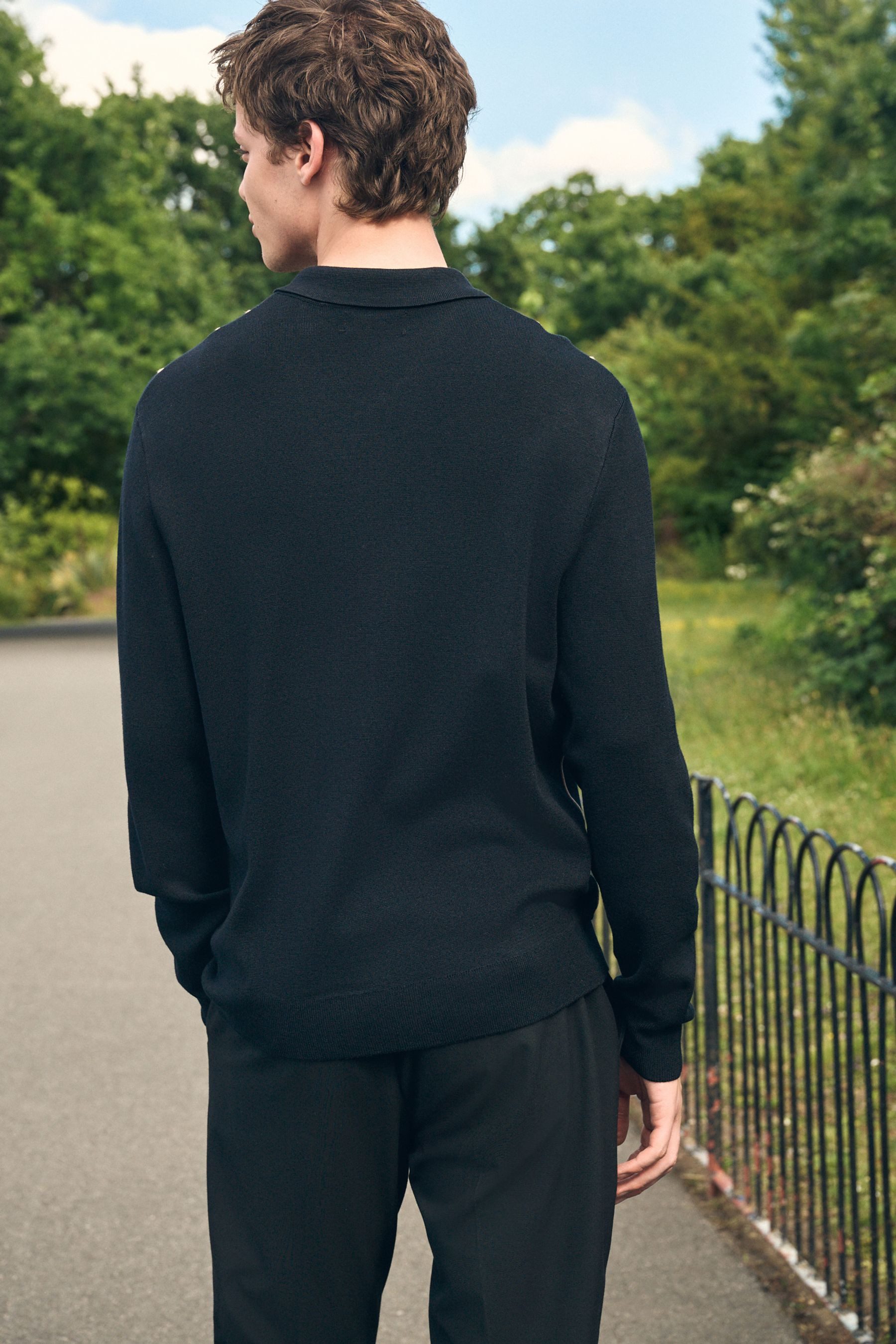 Next Strickjacke Regular Fit Langärmeliges Polo-Shirt mit RV (1-tlg)