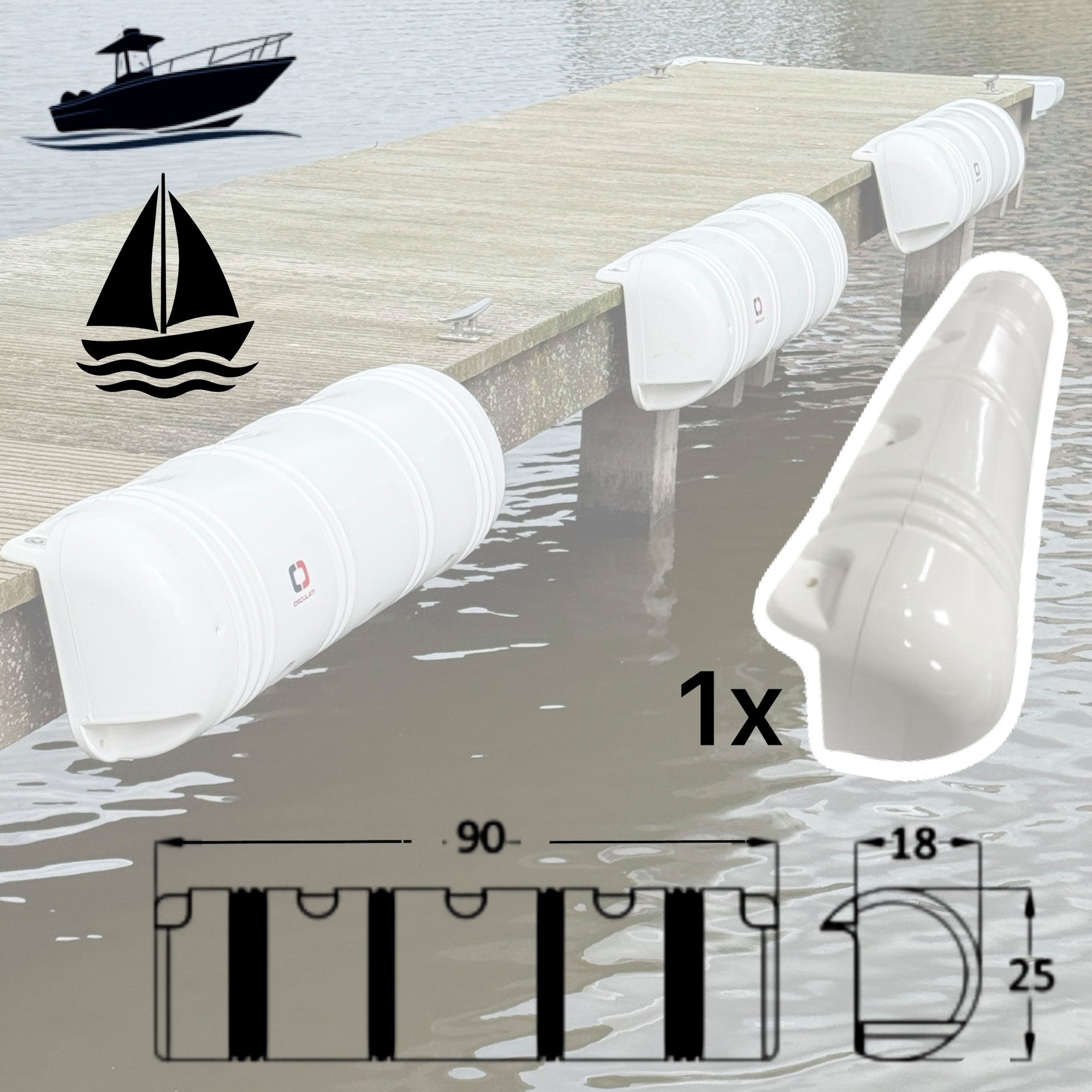 Osculati Motorboot Boot Stegfender Lang Aufblasbar Kanten Boxenfender Fender Weiß 90cm