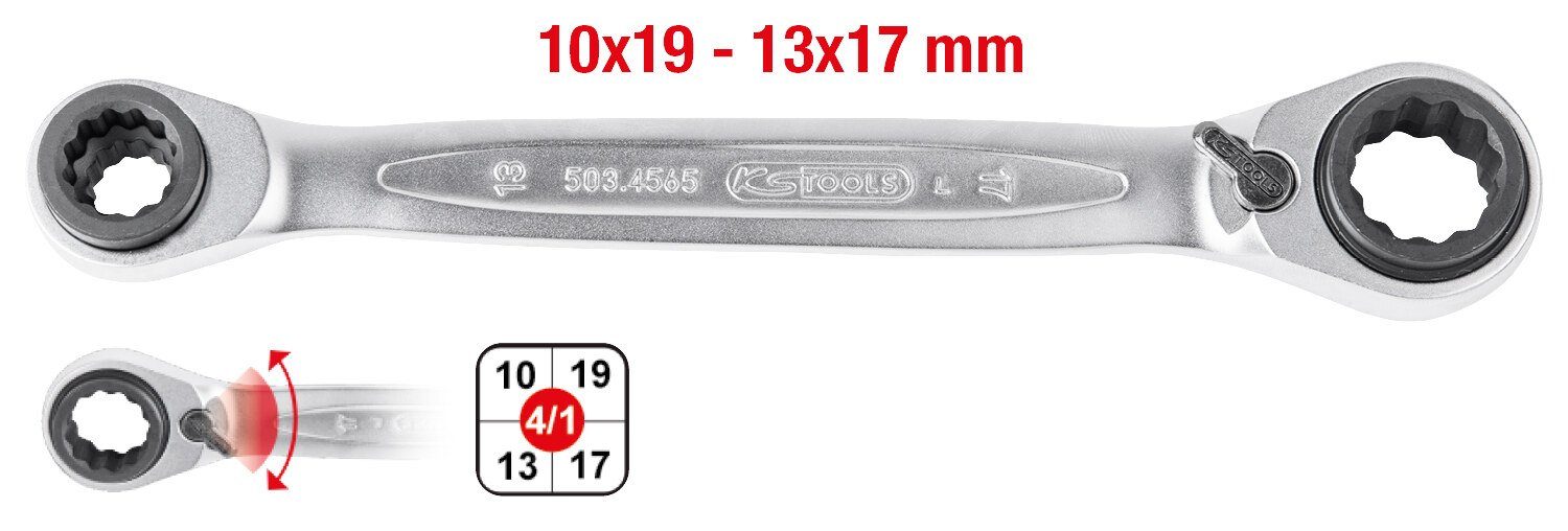 KS Tools Ratschenringschlüssel 4 in GEARplus, x Umschaltbar 19 Doppel, 13 x 10 x mm 17 1