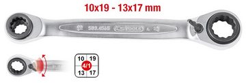 KS Tools Ratschenringschlüssel GEARplus, 4 in 1 umschaltbar Doppel, 10 x 13 x 17 x 19 mm