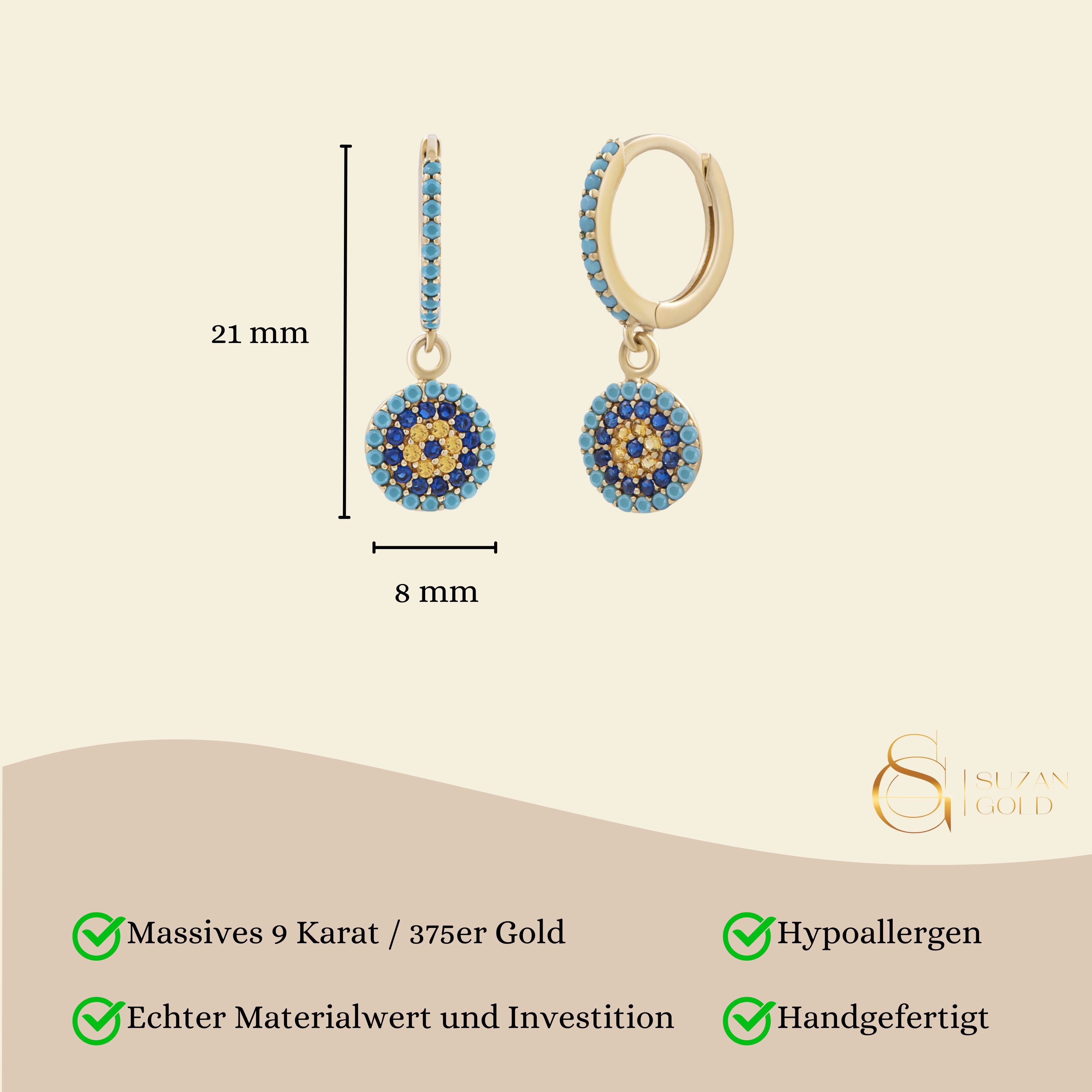Suzan Gold Creolen-Set Evil Eye Huggies Echtgold Ohrringe mit Schutzsymbol günstig online kaufen