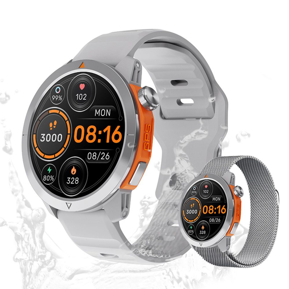 Zevelora Herren's Telefonfunktion 3ATM Wasserdicht Fitness-Tracker Smartwatch (1.43 Zoll, Android/iOS), Stilvolle Sportuhr mit Bluetooth-Anrufen und 60 Trainingsmodi