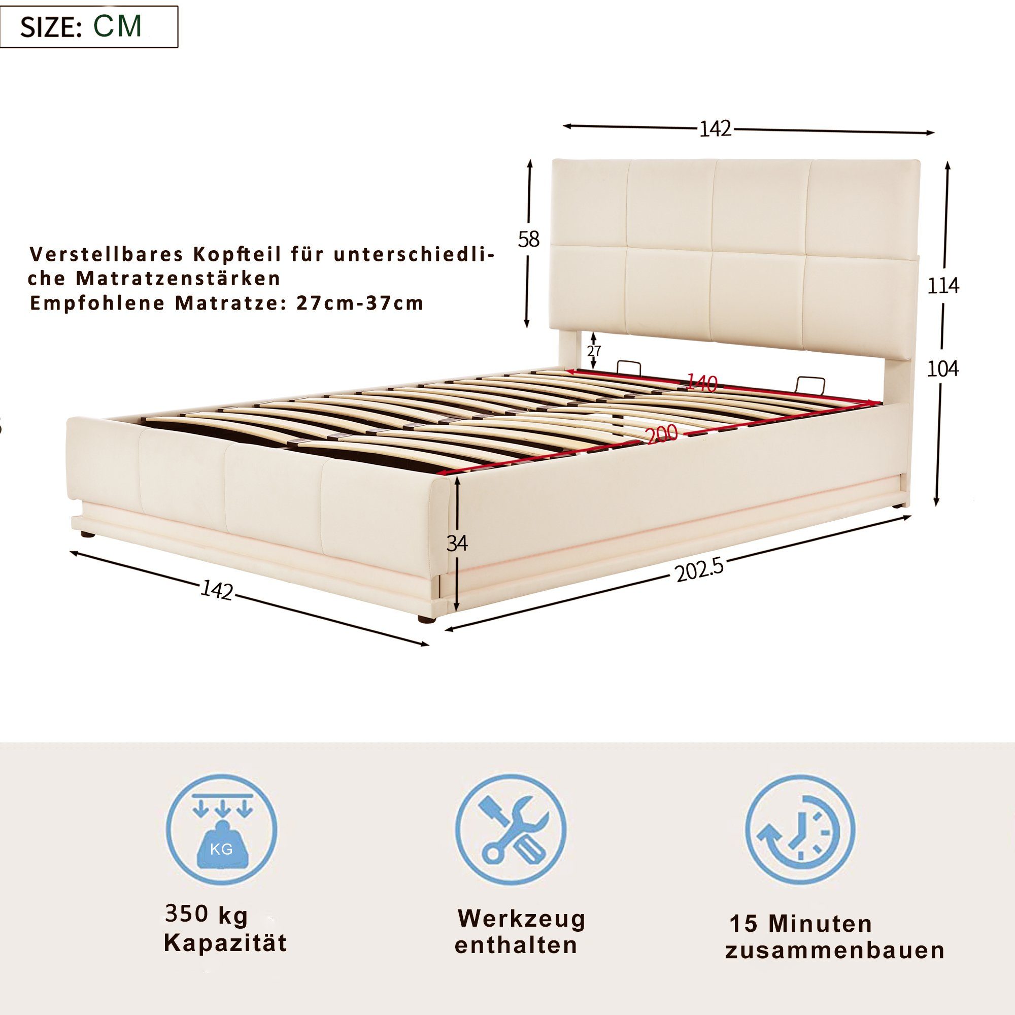 Merax Hydraulisches Stauraumbett 160x200 Cm Mit LED-Beleuchtung & USB-Ladestation - Funktionsbett Ohne Matratze