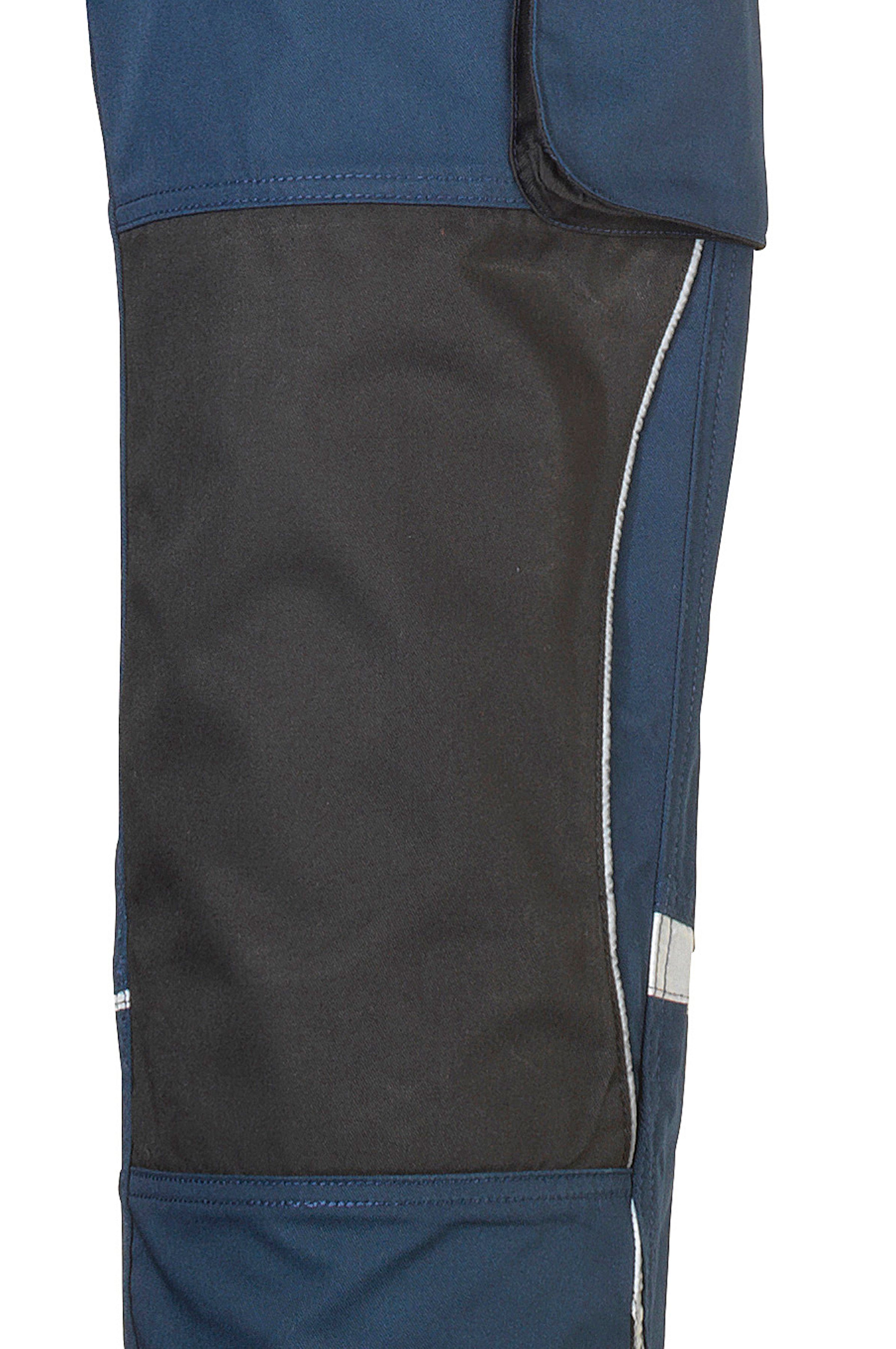 safety& more Latzhose mit blau-schwarz Pull Reflexeinsätzen
