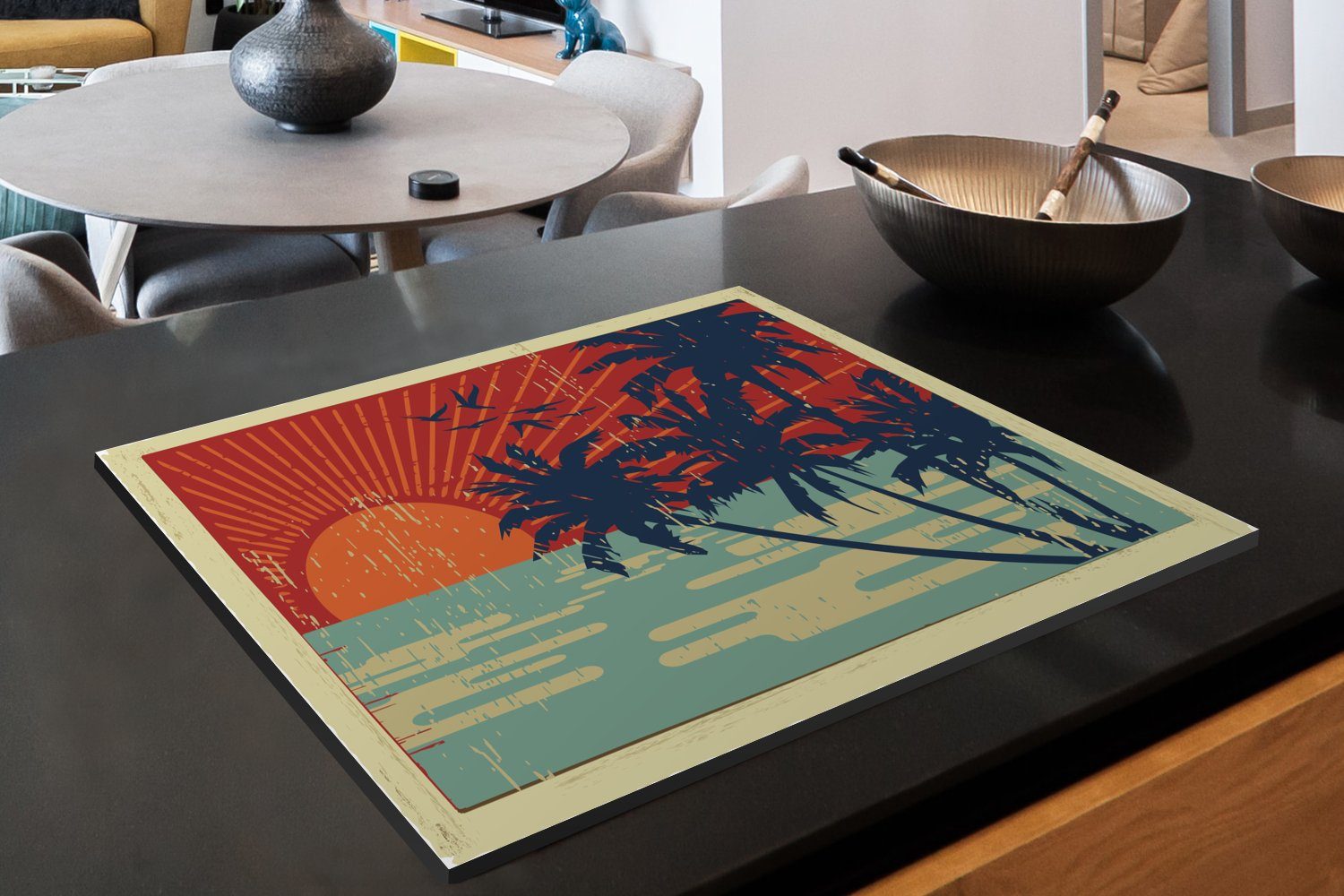 MuchoWow Herdblende-/Abdeckplatte Illustration einer tropischen 70x52 Vinyl, cm, tlg), Arbeitsfläche Postkarte, nutzbar, Mobile Ceranfeldabdeckung (1