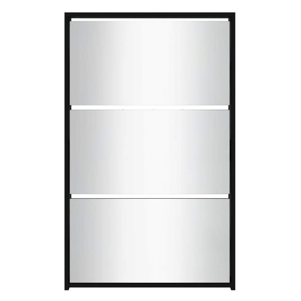 3 Fächer cm mit Spiegel Schuhschrank Schwarz 63x17x102,5 furnicato