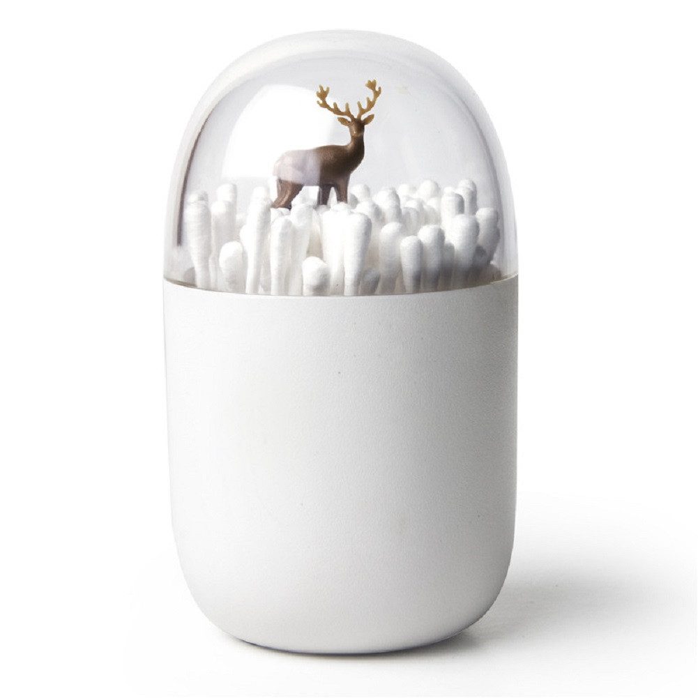 Qualy Design Wattestäbchenspender Hirsch - Tanne - Eisbär, (Kunststoff, Behälter weiß, Deckel transparent), ca. Ø 7 x 11 cm